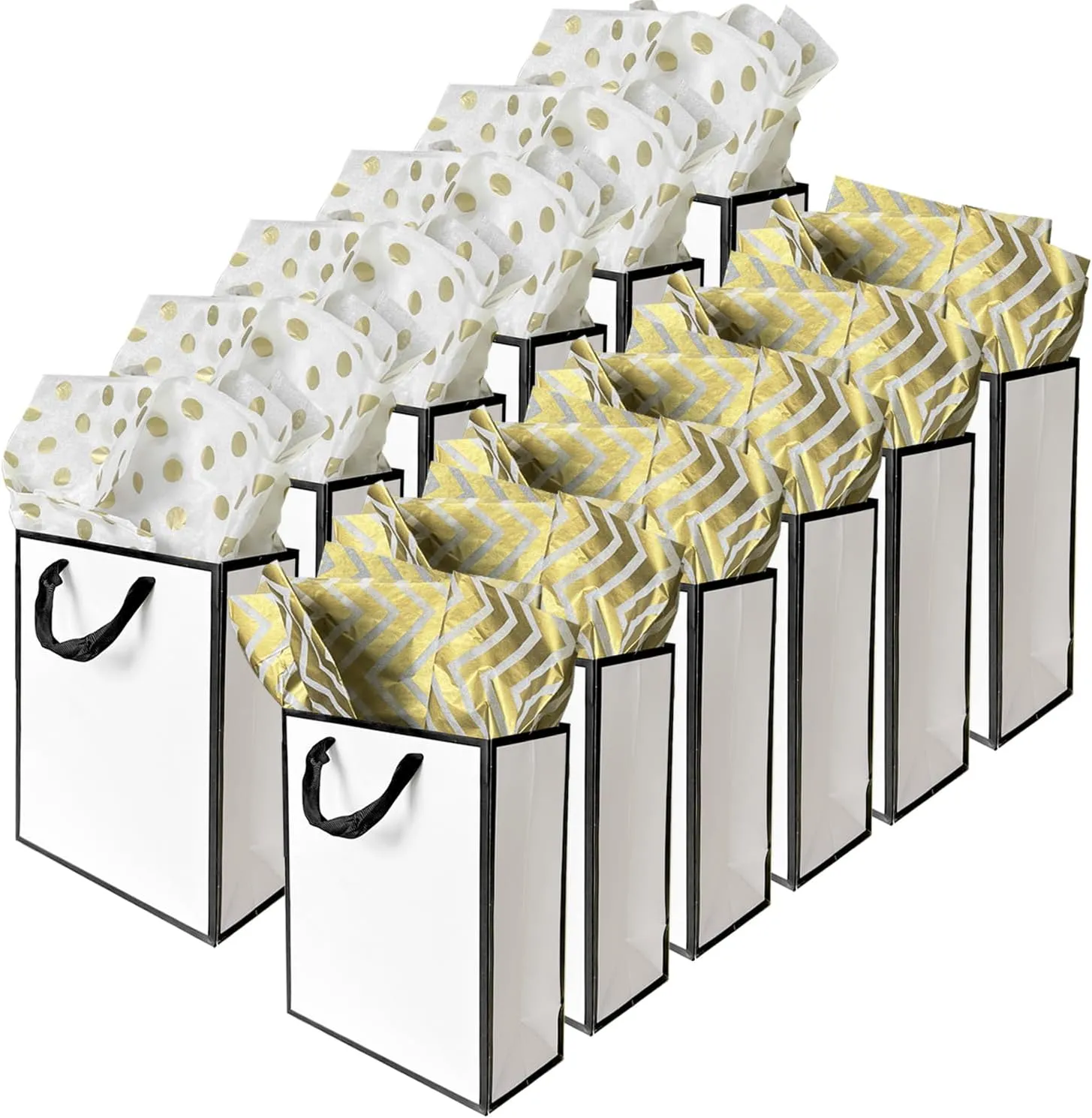 AMROSE 12 Pack Small Gift Bags with Tissue Paper, Recyclable 8.7'' Paper Gift Bag Bulks for Birthdays, Party, Mother's Day, Wedding and More, Small Size 6.3 x3 x8.7, White
