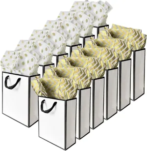 AMROSE 12 Pack Small Gift Bags with Tissue Paper, Recyclable 8.7'' Paper Gift Bag Bulks for Birthdays, Party, Mother's Day, Wedding and More, Small Size 6.3 x3 x8.7, White