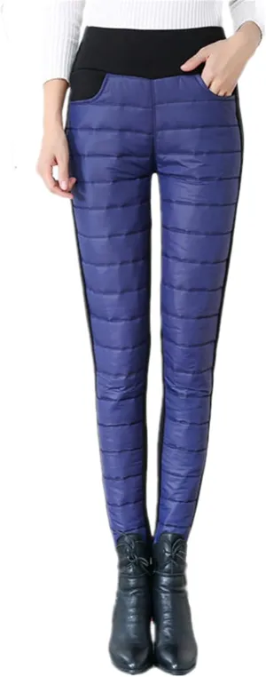 Andongnywell Women High Waist Down Pants Winter Thicken Pants Elasticity Warm Trousers Windproof Quilted Puffer Pants