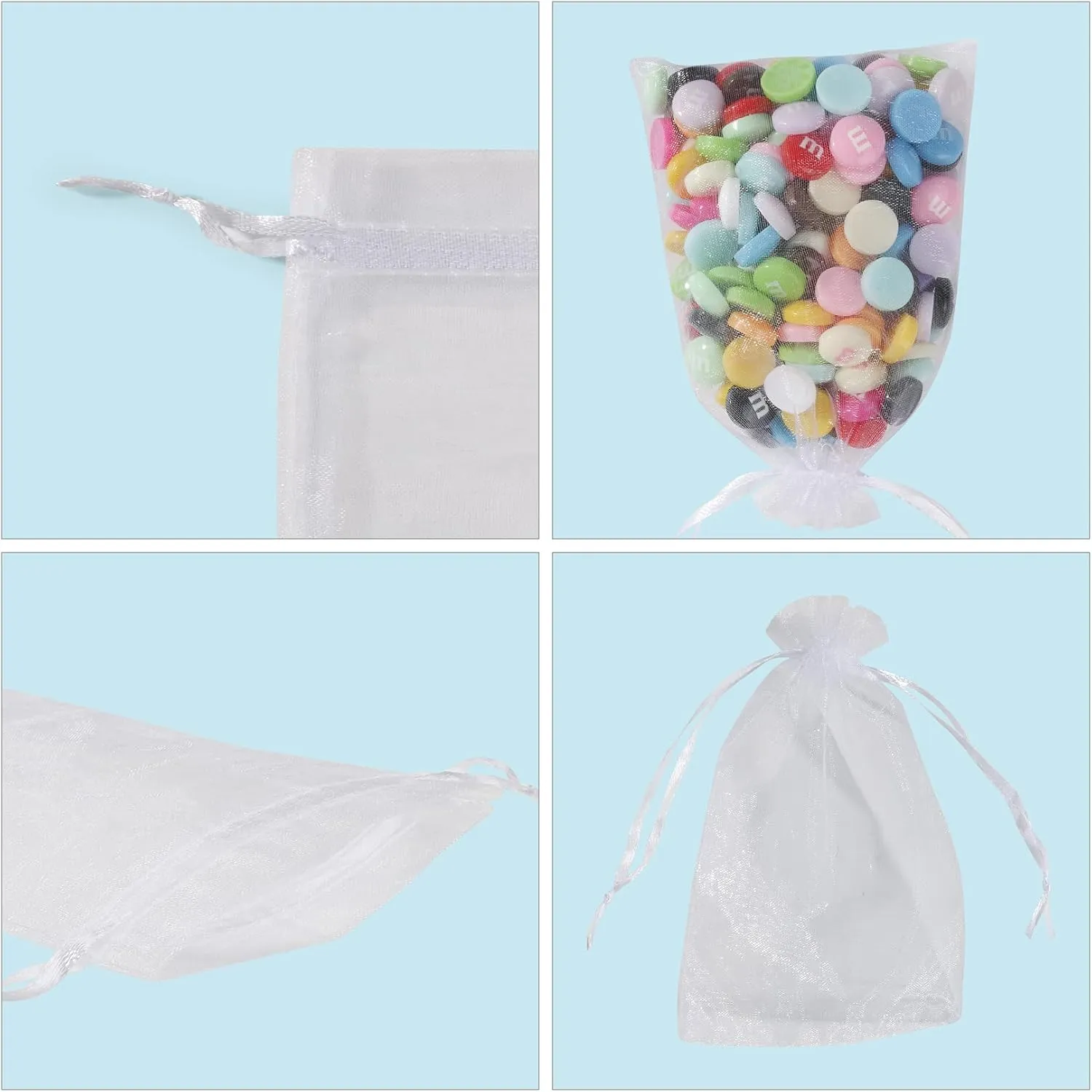 ANZNKU 50 Pack Organza Bags 4 x 6 inch Small Bags, Favor Bag, Sheer Mesh Bag, White Gift Bag with Drawstring, Organza Favor Pouch Packaging Bag for Wedding Party Christmas