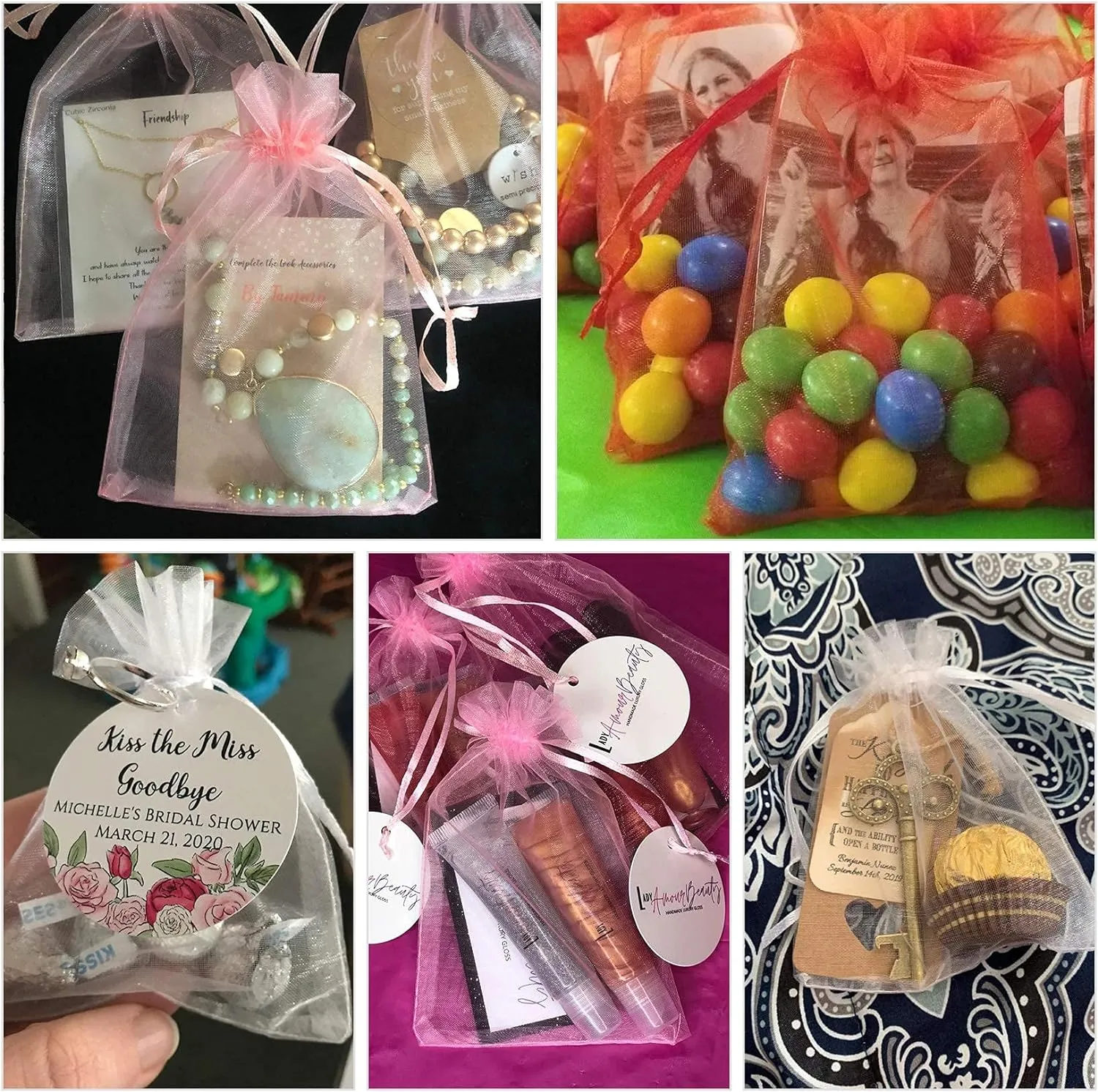 ANZNKU 50 Pack Organza Bags 4 x 6 inch Small Bags, Favor Bag, Sheer Mesh Bag, White Gift Bag with Drawstring, Organza Favor Pouch Packaging Bag for Wedding Party Christmas