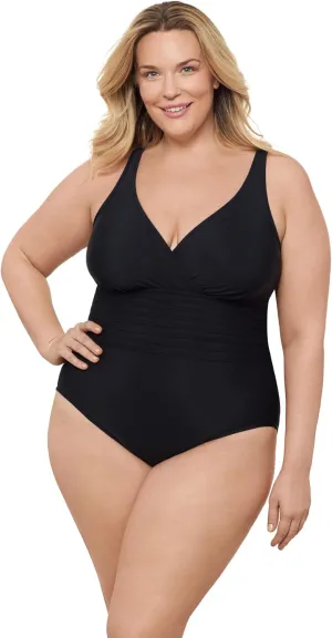 Aqua Green Women's Surplice Trim Overlay One Piece
