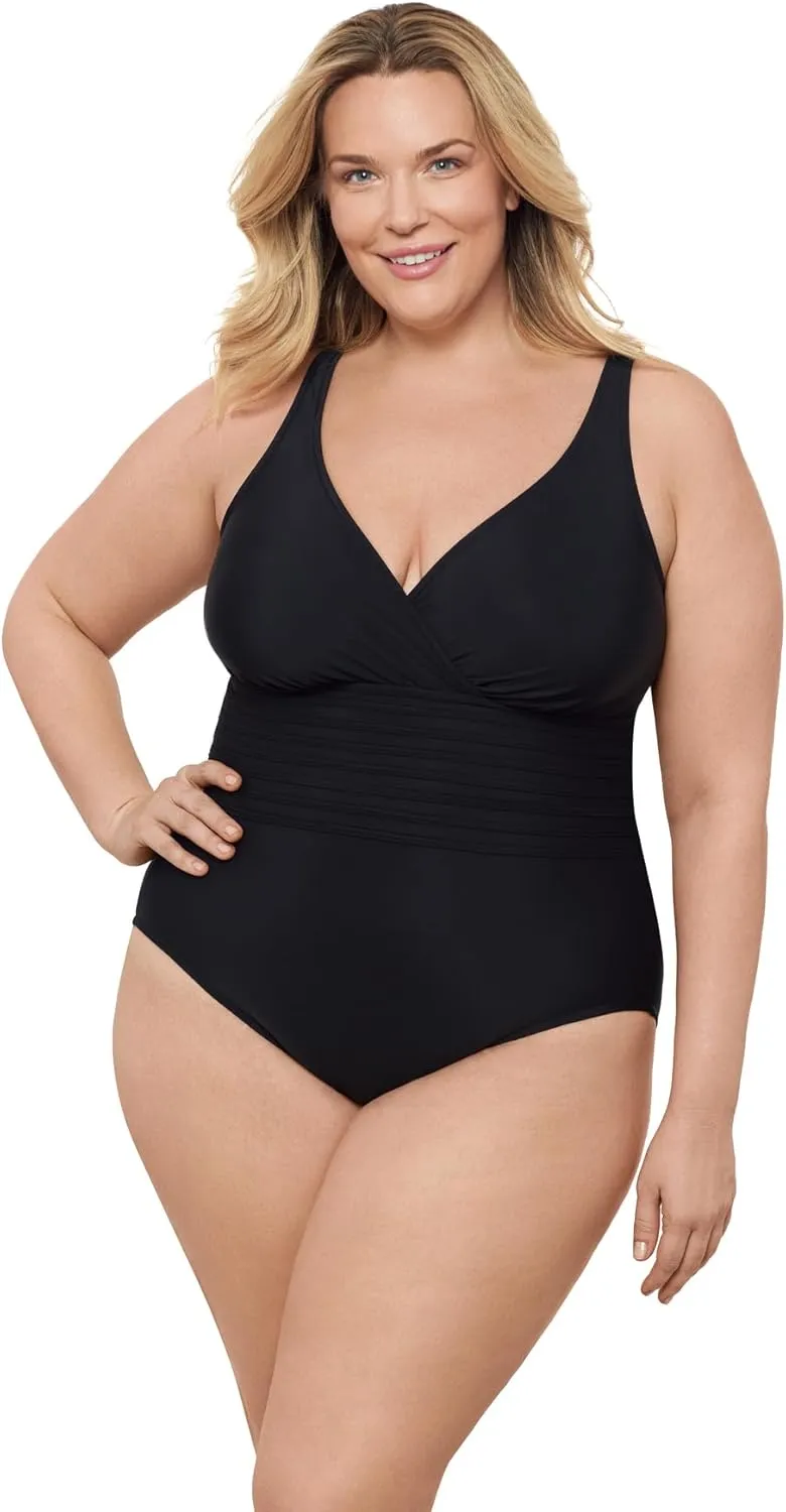 Aqua Green Women's Surplice Trim Overlay One Piece