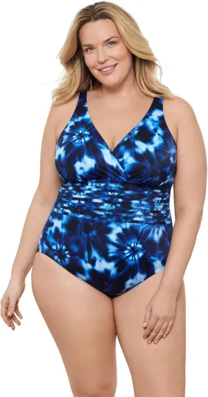 Aqua Green Women's Surplice Trim Overlay One Piece