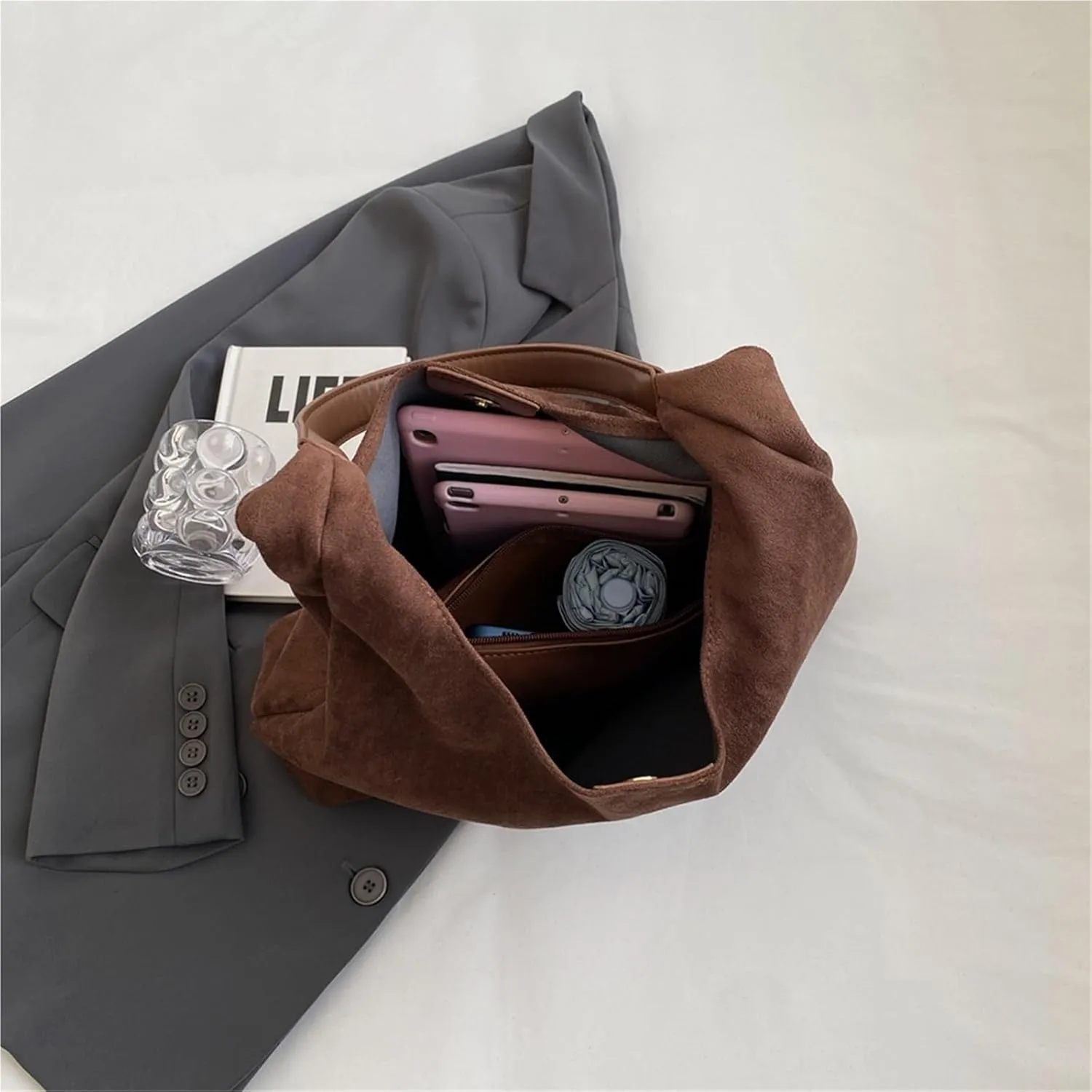 Autumn and Winter Vintage Women's Retro Handbags Large Capacity Suede Women's Shoulder Bag Daily Commuter Handbag Shopping