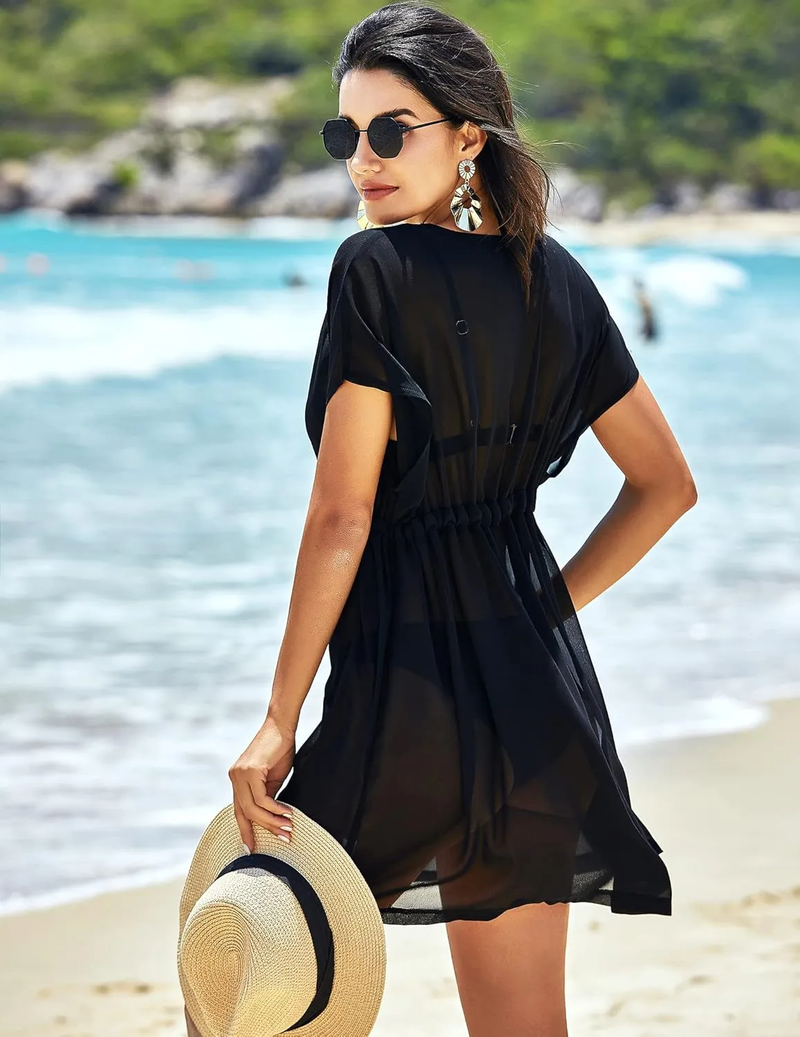 Avidlove Swimsuit Cover Ups for Women Beach Chiffon Swimwear Coverup Sheer Sexy V-Neck Beachwear