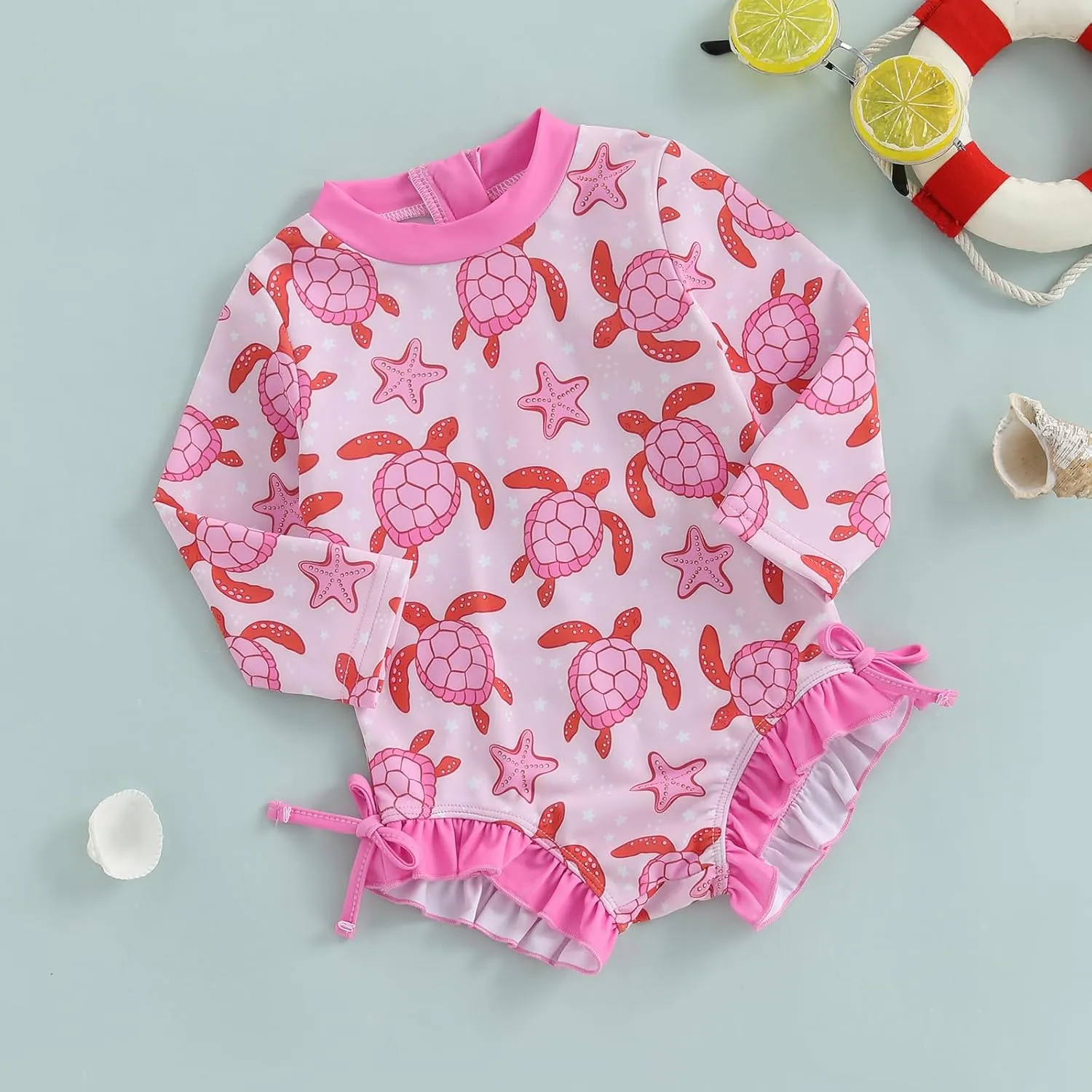 Baby Girl Swimsuit Baby Girls Long Sleeve One Piece Swimsuit Romper with Hat Bathing Suit Beach Rash Guard