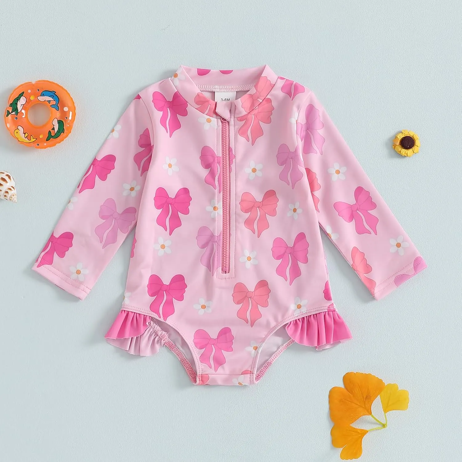 Baby Girl Swimsuit Baby Girls Long Sleeve One Piece Swimsuit Romper with Hat Bathing Suit Beach Rash Guard