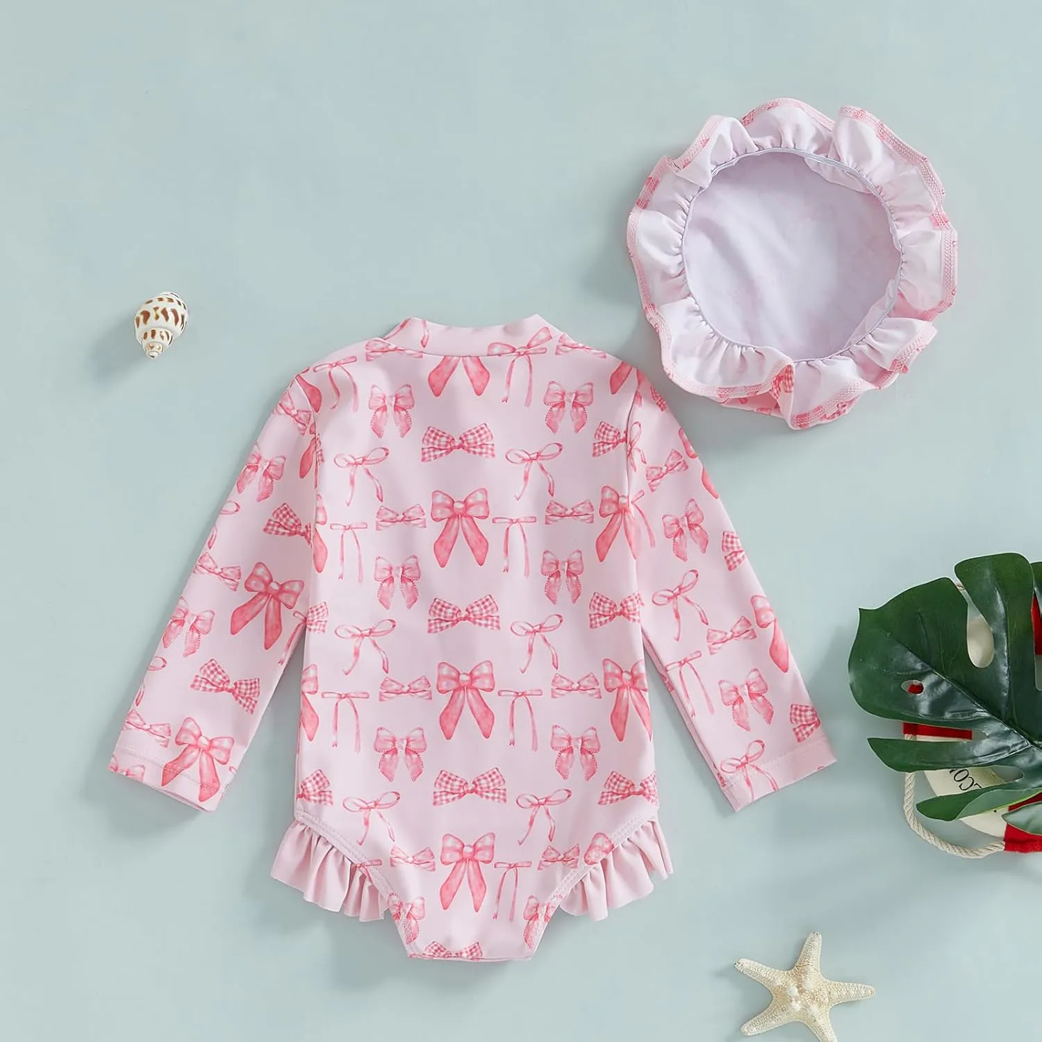 Baby Girl Swimsuit Baby Girls Long Sleeve One Piece Swimsuit Romper with Hat Bathing Suit Beach Rash Guard