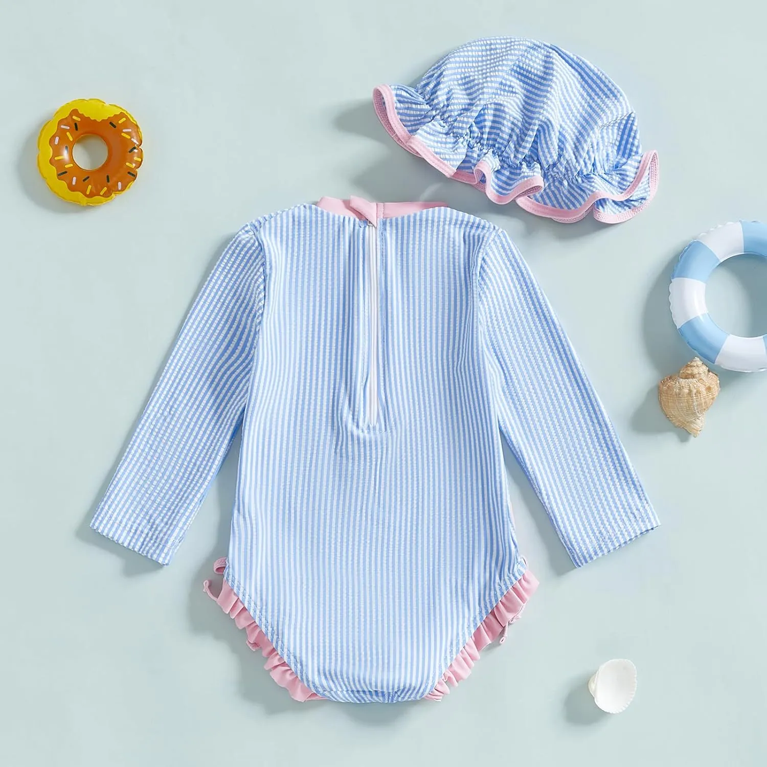 Baby Girl Swimsuit Baby Girls Long Sleeve One Piece Swimsuit Romper with Hat Bathing Suit Beach Rash Guard
