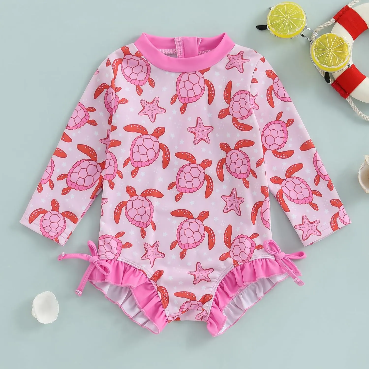 Baby Girl Swimsuit Baby Girls Long Sleeve One Piece Swimsuit Romper with Hat Bathing Suit Beach Rash Guard