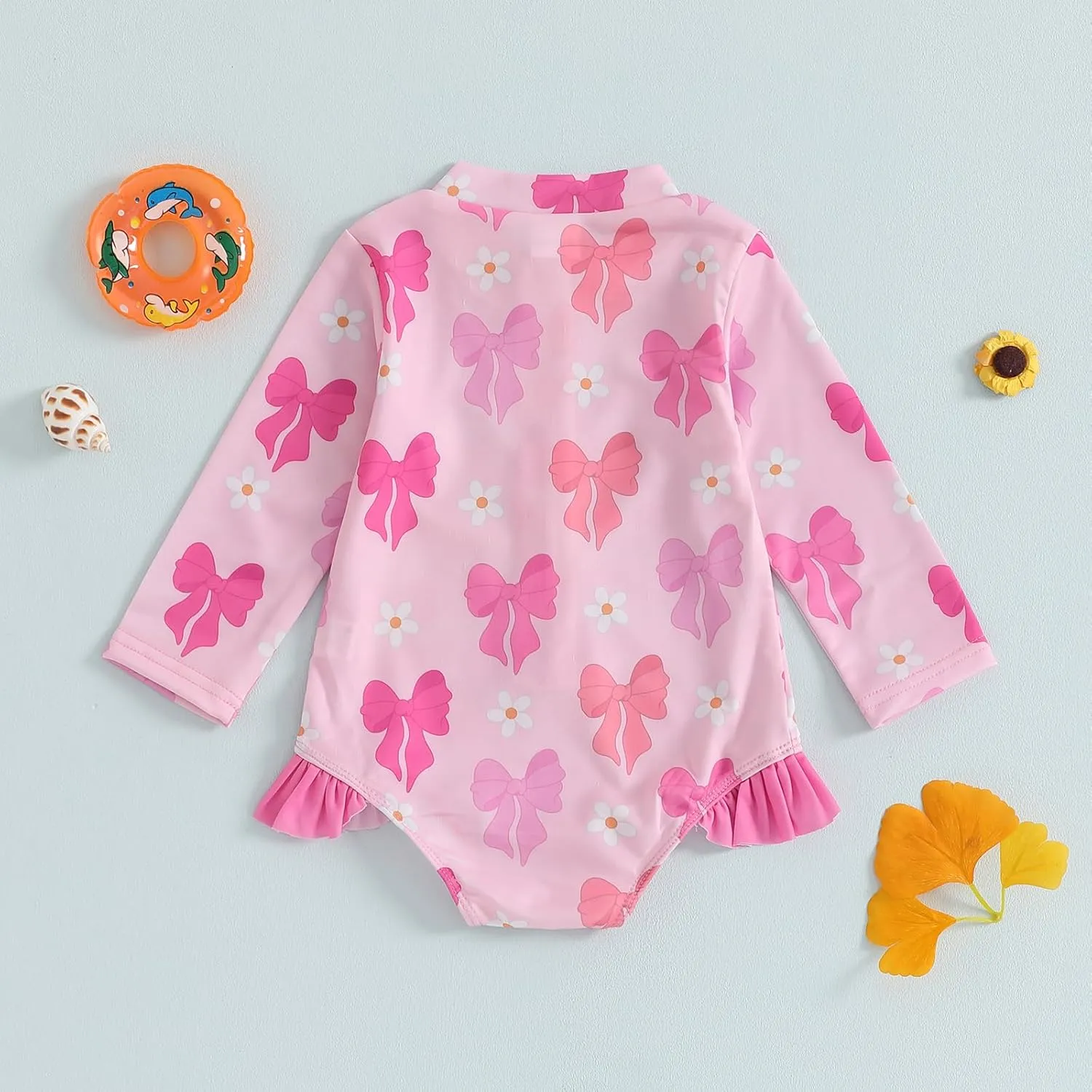 Baby Girl Swimsuit Baby Girls Long Sleeve One Piece Swimsuit Romper with Hat Bathing Suit Beach Rash Guard