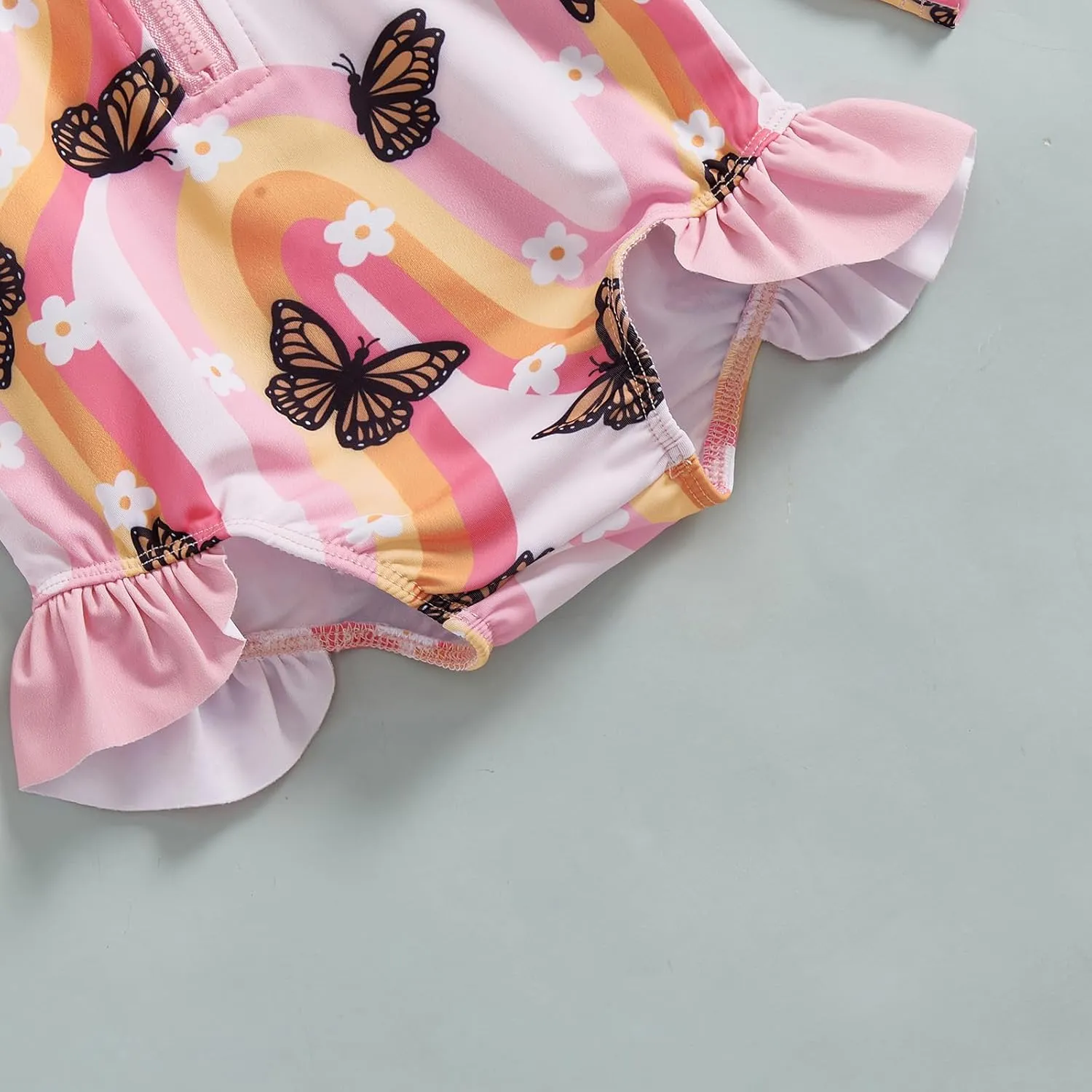 Baby Girl Swimsuit Baby Girls Long Sleeve One Piece Swimsuit Romper with Hat Bathing Suit Beach Rash Guard