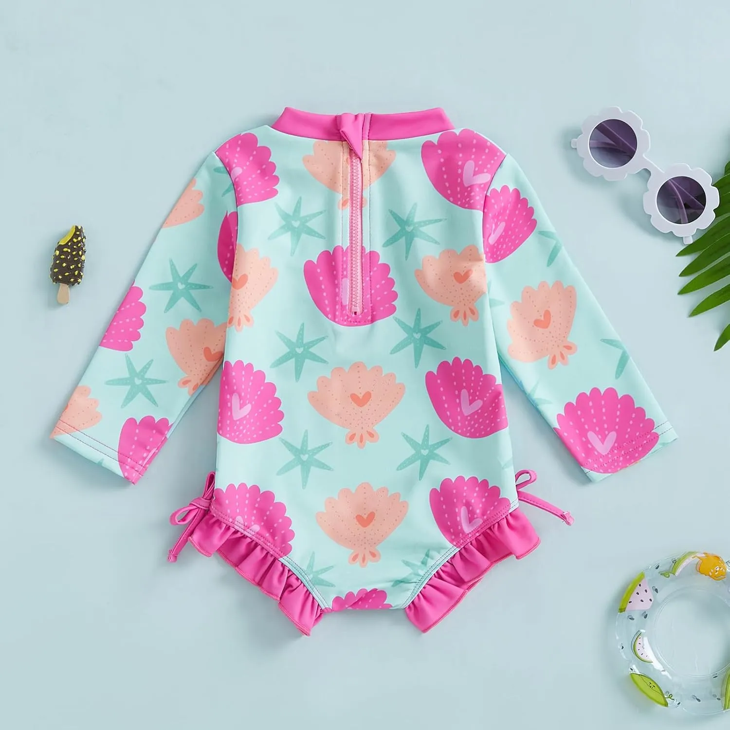 Baby Girl Swimsuit Baby Girls Long Sleeve One Piece Swimsuit Romper with Hat Bathing Suit Beach Rash Guard
