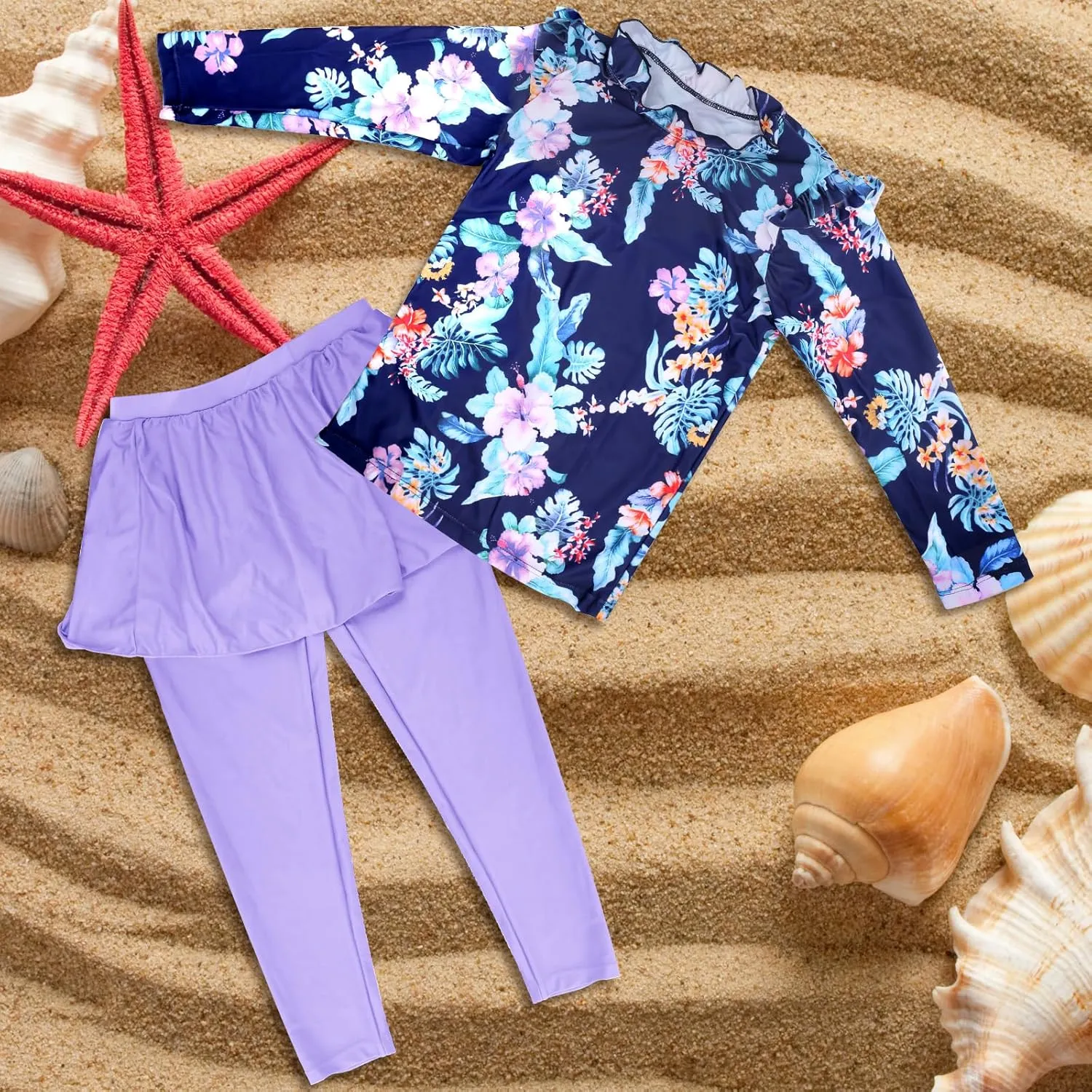 Baby Girls Two Piece Swimsuit Top and Pant UPF 50  Sun Protection Long Sleeve Swimwear Bathing Suit