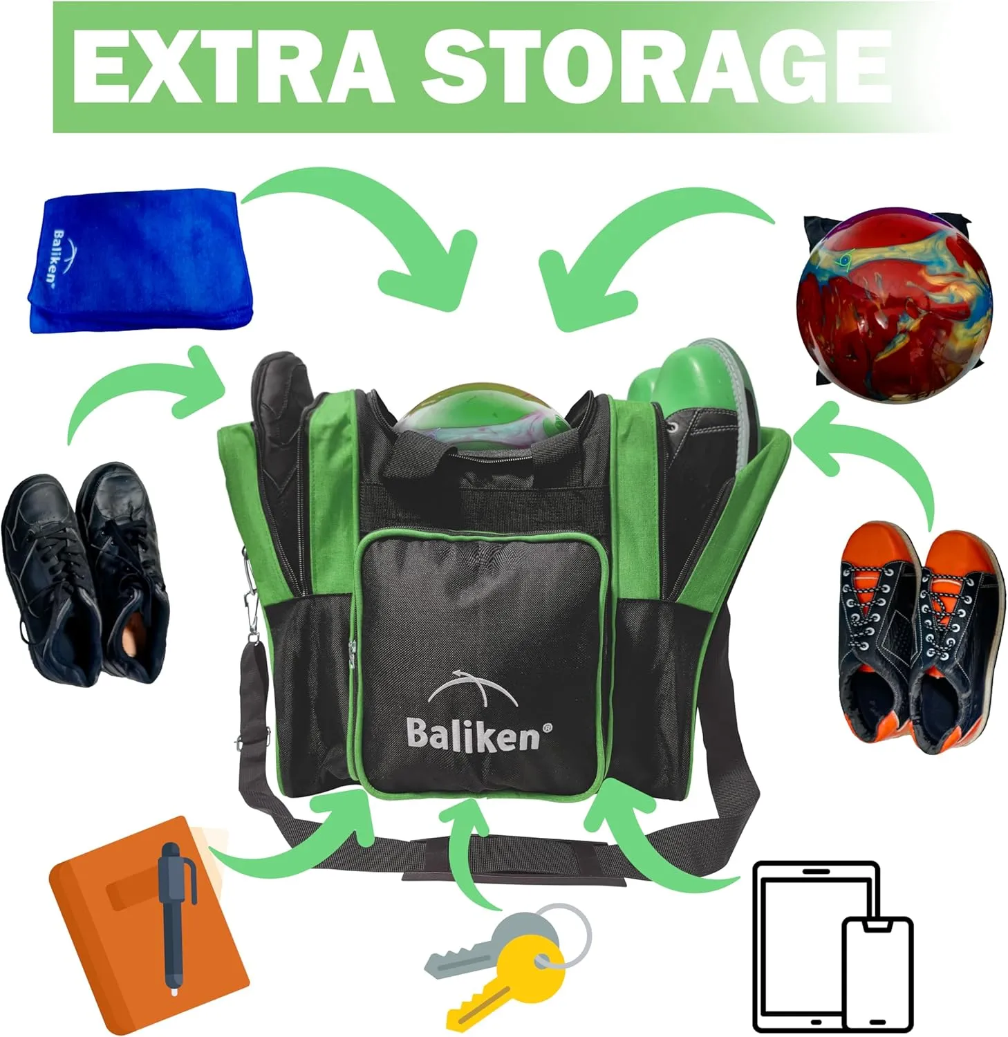 BALIKEN Single Bowling Ball Bag with Padded Ball Holder, The Bowling Bag Fits 1 Bowling Ball & Pair of Men Shoes in Size 13