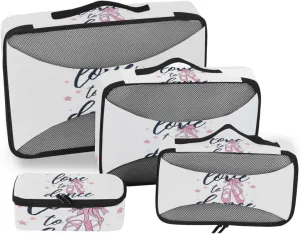 Ballerina Pink Dance Shoes 4 PCs Set Packing Bags, Luggage Organizer Bag, Portable Cube Toiletry bag, Durable Travel Cosmetic Storage Bag for Men Women