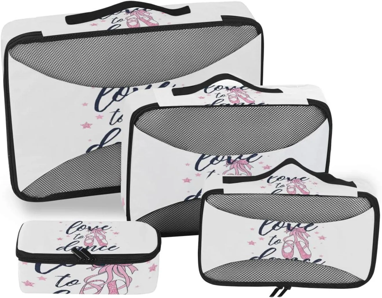 Ballerina Pink Dance Shoes 4 PCs Set Packing Bags, Luggage Organizer Bag, Portable Cube Toiletry bag, Durable Travel Cosmetic Storage Bag for Men Women
