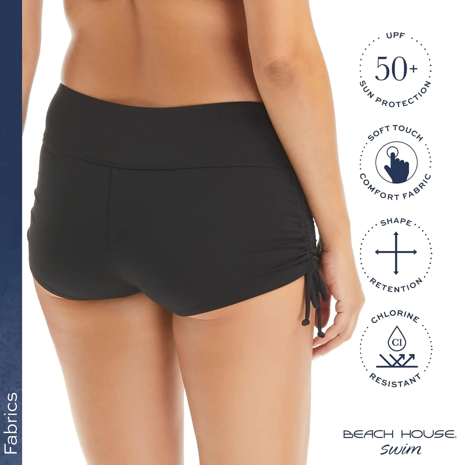 BEACH HOUSE Side Tie Bikini Swimsuit Shorts - Modest High Waisted Swim Bottom