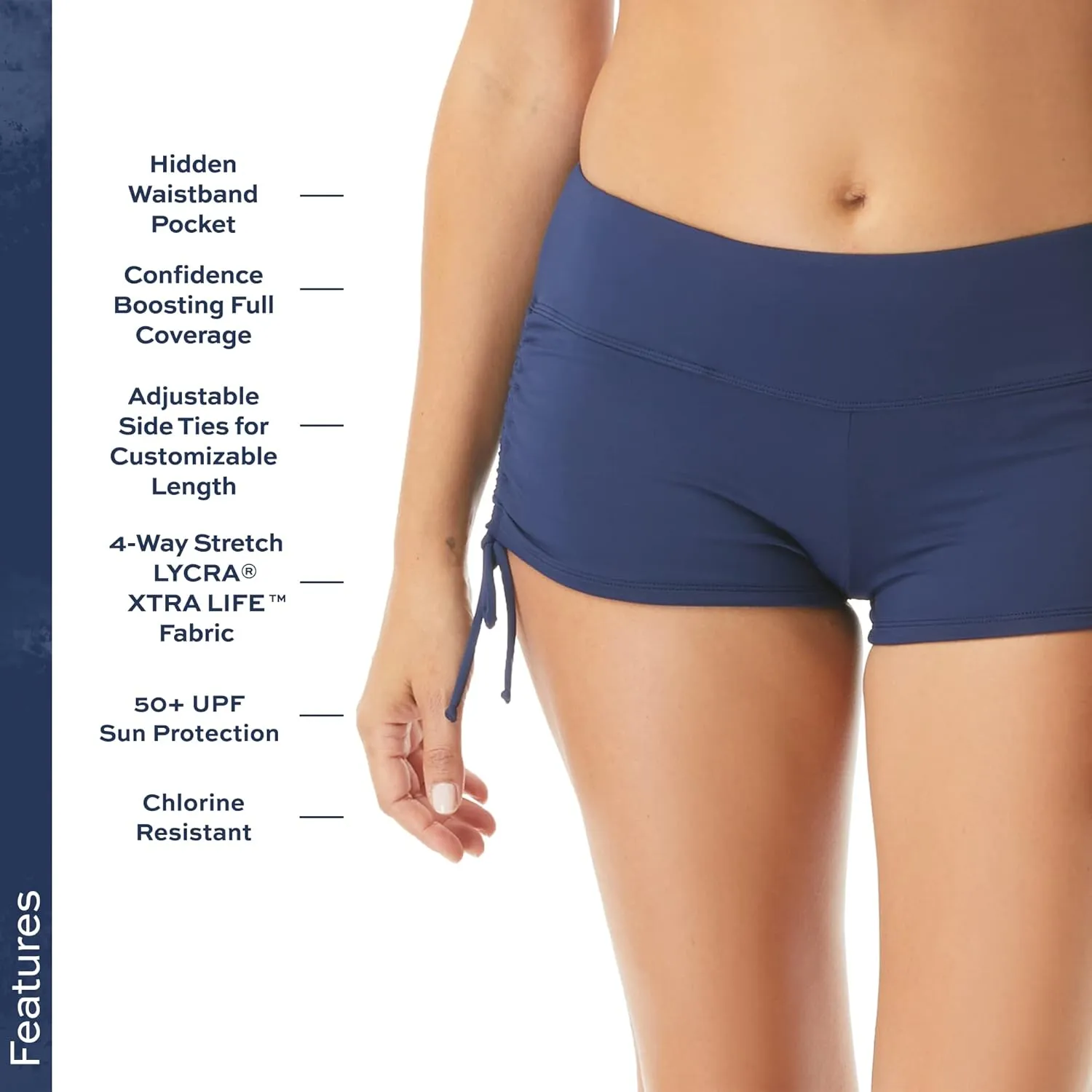 BEACH HOUSE Side Tie Bikini Swimsuit Shorts - Modest High Waisted Swim Bottom