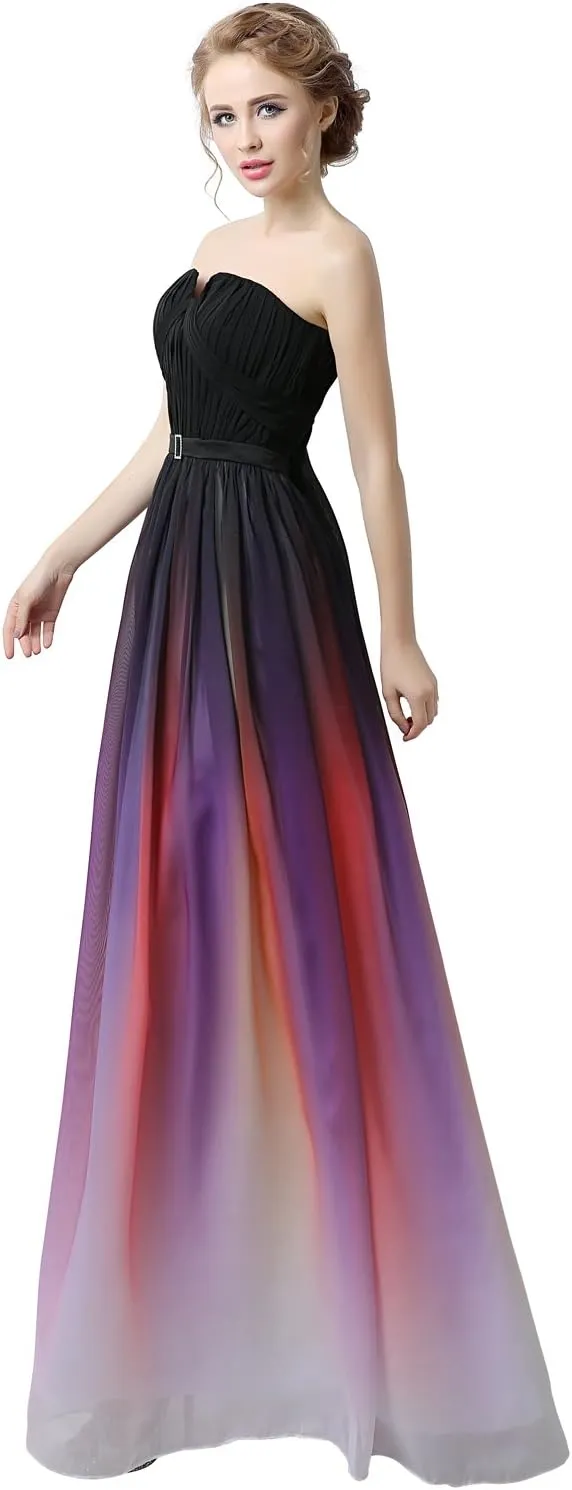 Belle House Women's Long Chiffon Gradient Color Prom Dresses 2022 Floor Length A Line Bridesmaid Gosnws
