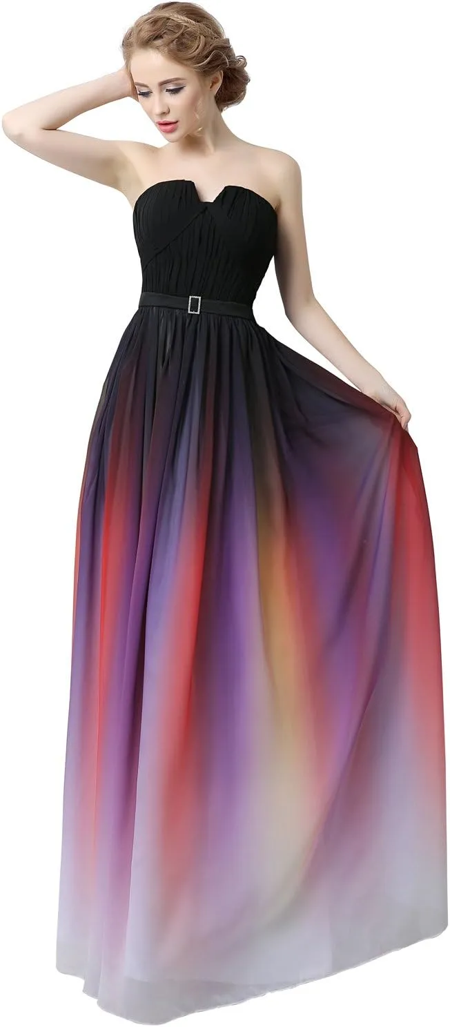 Belle House Women's Long Chiffon Gradient Color Prom Dresses 2022 Floor Length A Line Bridesmaid Gosnws