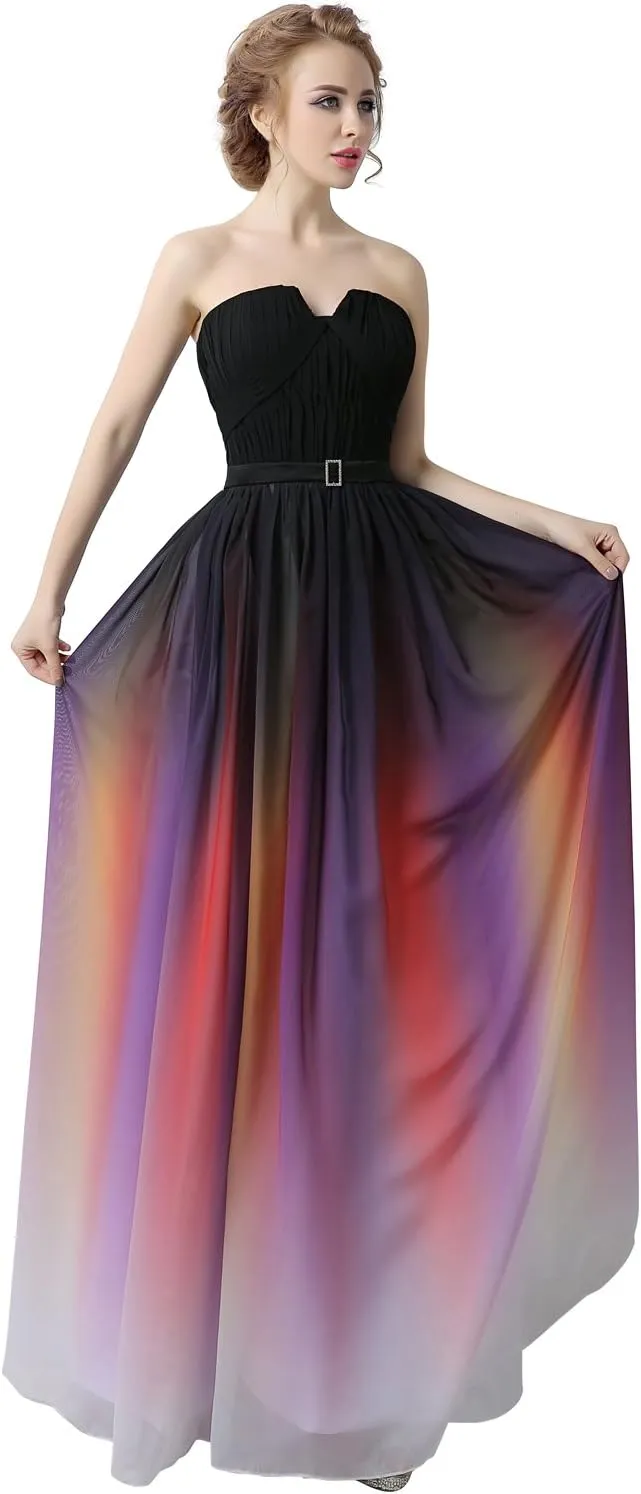 Belle House Women's Long Chiffon Gradient Color Prom Dresses 2022 Floor Length A Line Bridesmaid Gosnws