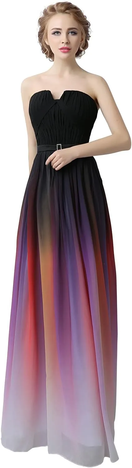Belle House Women's Long Chiffon Gradient Color Prom Dresses 2022 Floor Length A Line Bridesmaid Gosnws