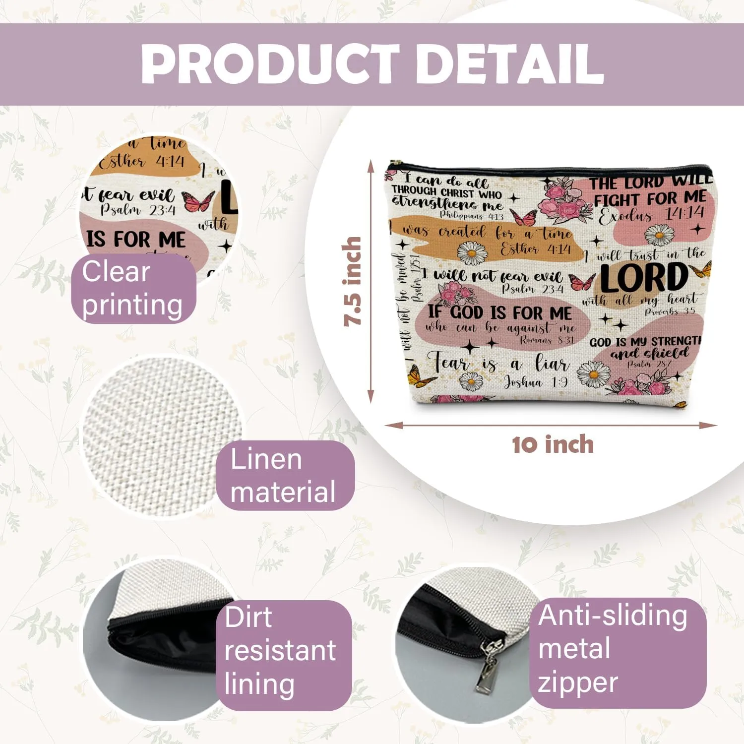 Bible Verse Scripture Christian Makeup Bag, Bible Study Supplies for Women, Faith Gifts, Religious Accessories