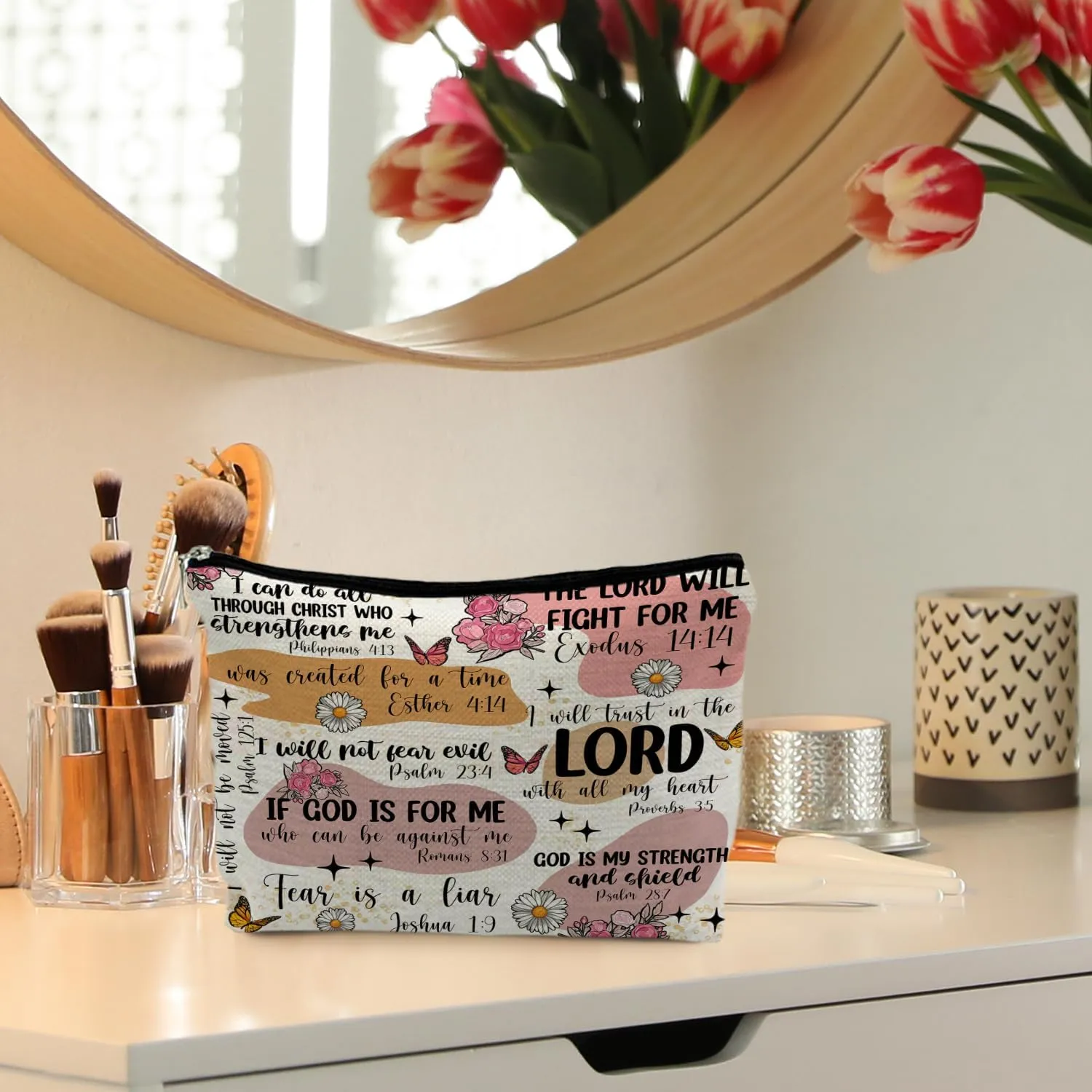 Bible Verse Scripture Christian Makeup Bag, Bible Study Supplies for Women, Faith Gifts, Religious Accessories