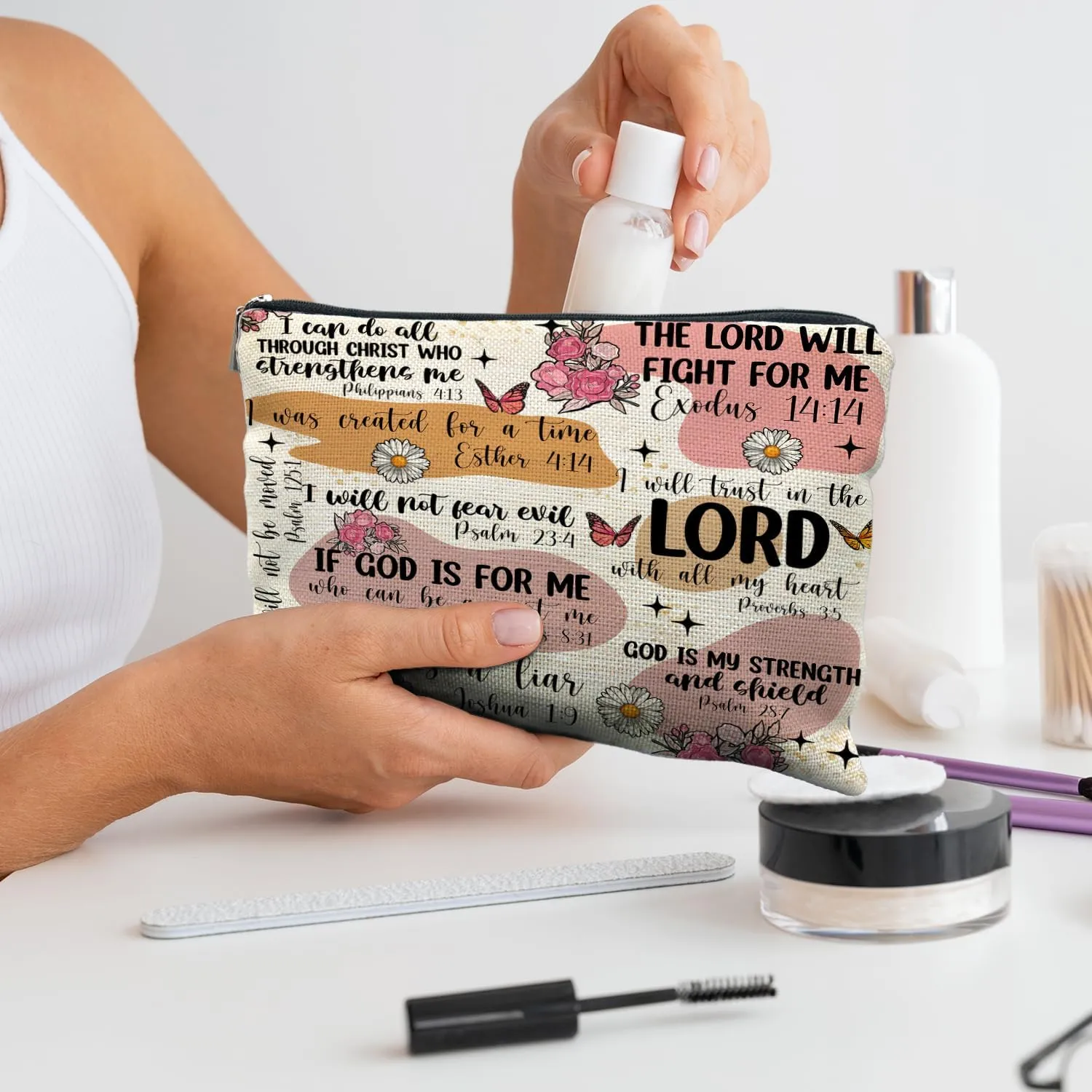 Bible Verse Scripture Christian Makeup Bag, Bible Study Supplies for Women, Faith Gifts, Religious Accessories