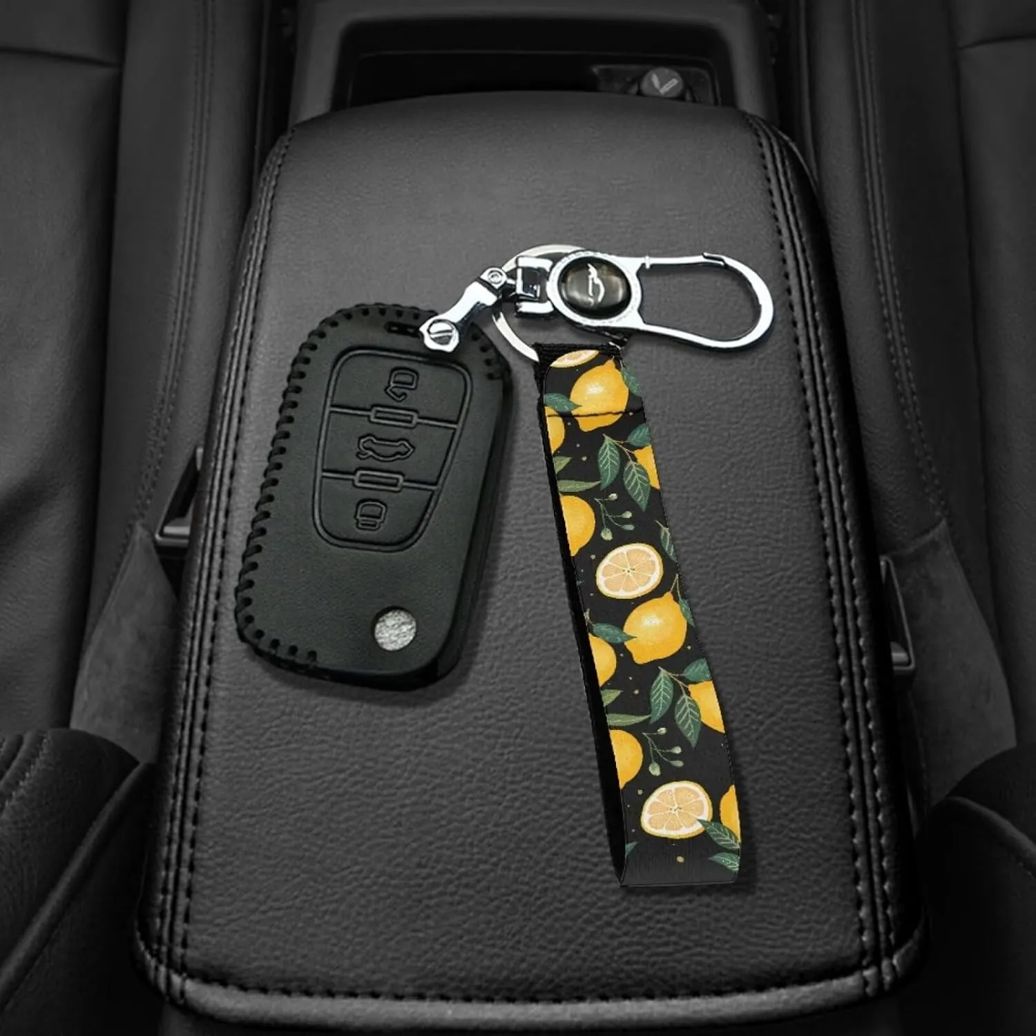 Binienty Car Keychain Accessories Wristlet Durable Fabric Stylish Bracelet with Metal Ring for Women Men
