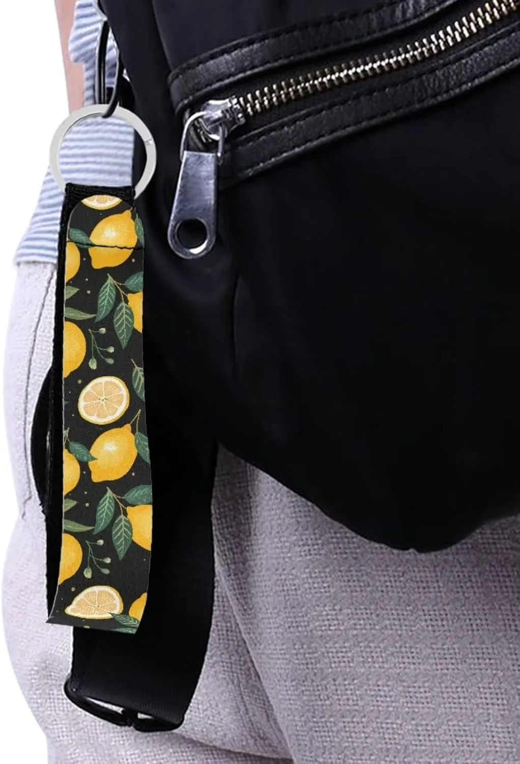 Binienty Car Keychain Accessories Wristlet Durable Fabric Stylish Bracelet with Metal Ring for Women Men
