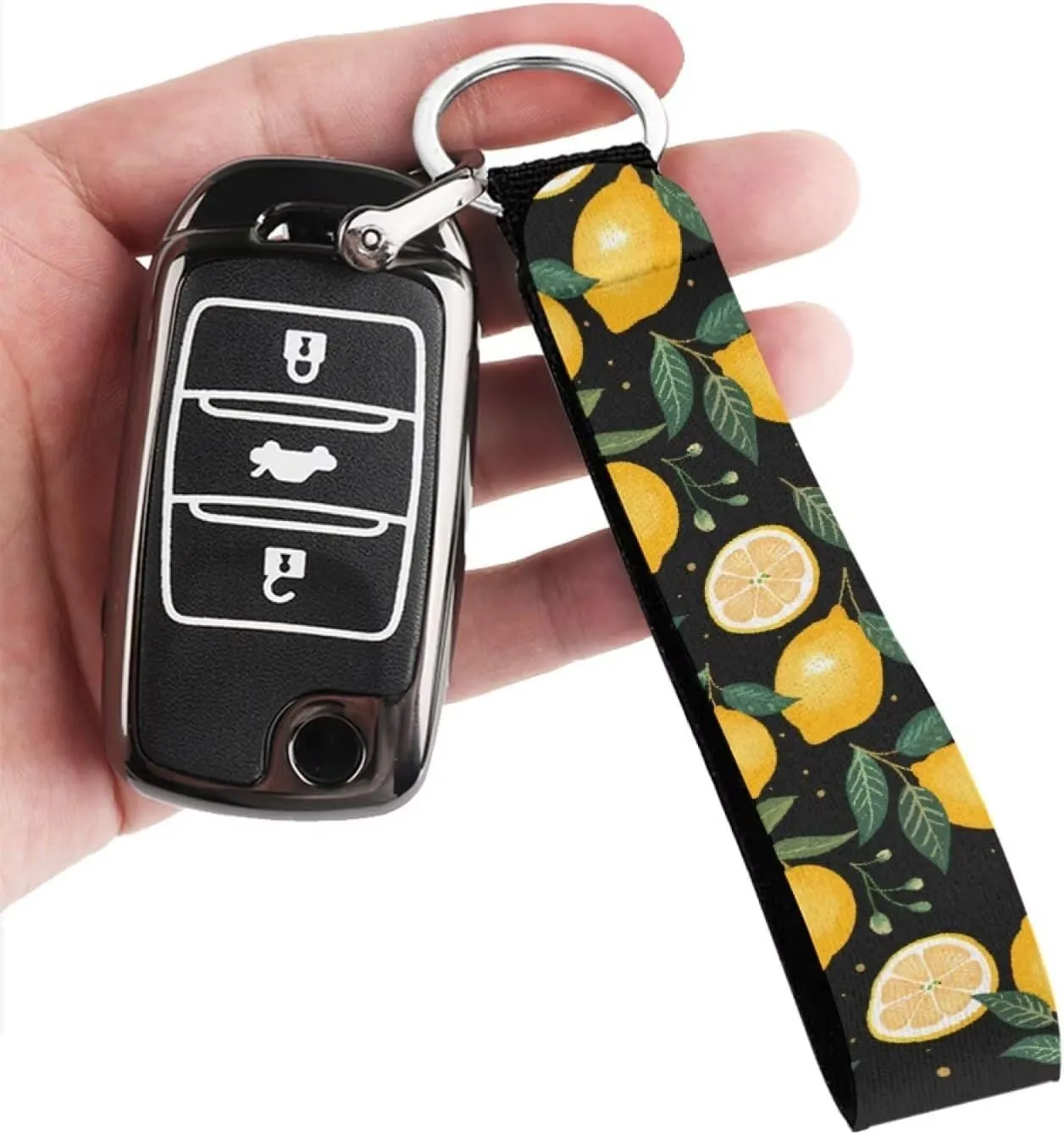 Binienty Car Keychain Accessories Wristlet Durable Fabric Stylish Bracelet with Metal Ring for Women Men