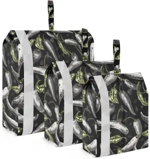 Black White Chili Pepper Packing Cubes for Travel 3 Set Compression Cubes Luggage Accessories for Organization