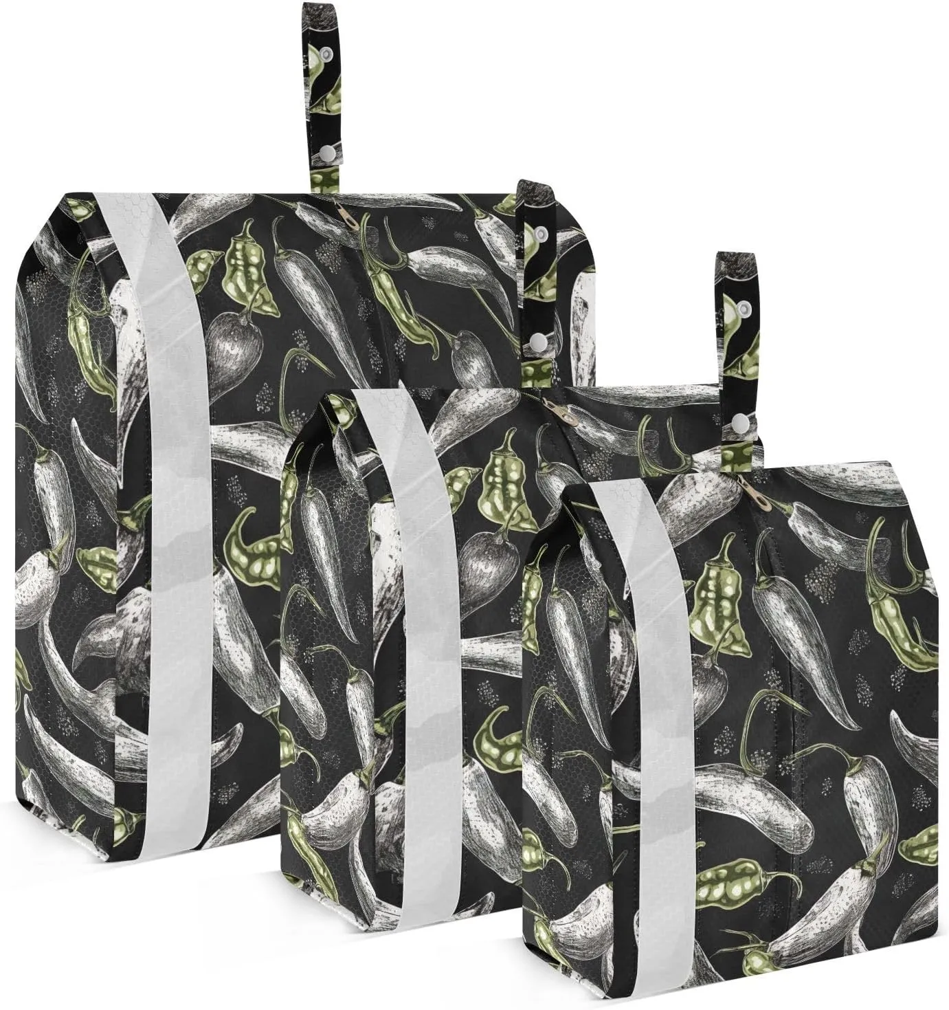 Black White Chili Pepper Packing Cubes for Travel 3 Set Compression Cubes Luggage Accessories for Organization