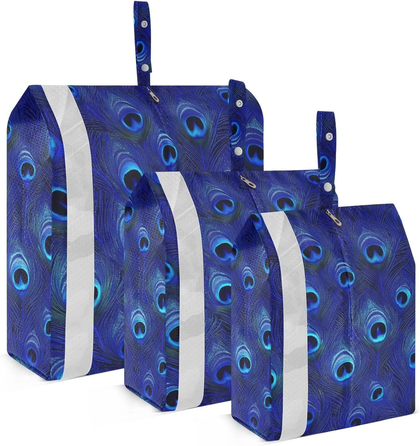 Blue Peacock Feather 3pcs Travel Packing Storage Bags Waterproof Garment Bag Closet Storage Clothing Storage Bag Clothes Organizer