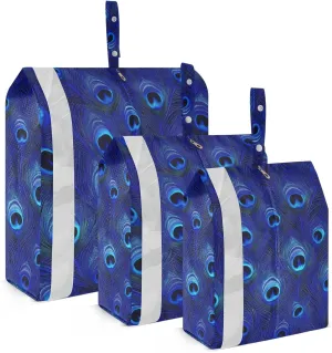 Blue Peacock Feather 3pcs Travel Packing Storage Bags Waterproof Garment Bag Closet Storage Clothing Storage Bag Clothes Organizer