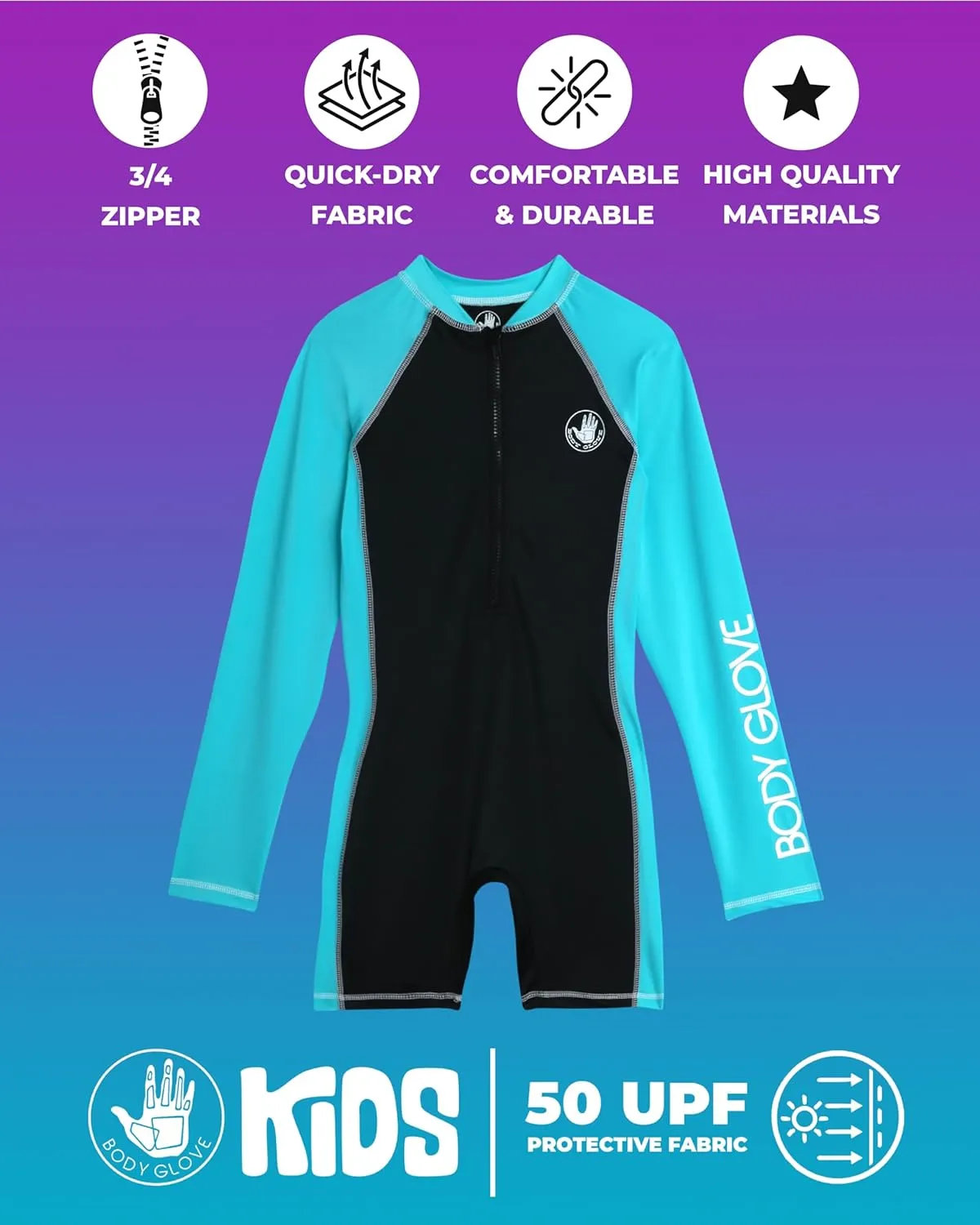 Body Glove Boys and Girls Long Sleeve One Piece Rash Guard Swimsuit Water Sport UPF 50  Sun Protection Bathing Suits (2T-12)