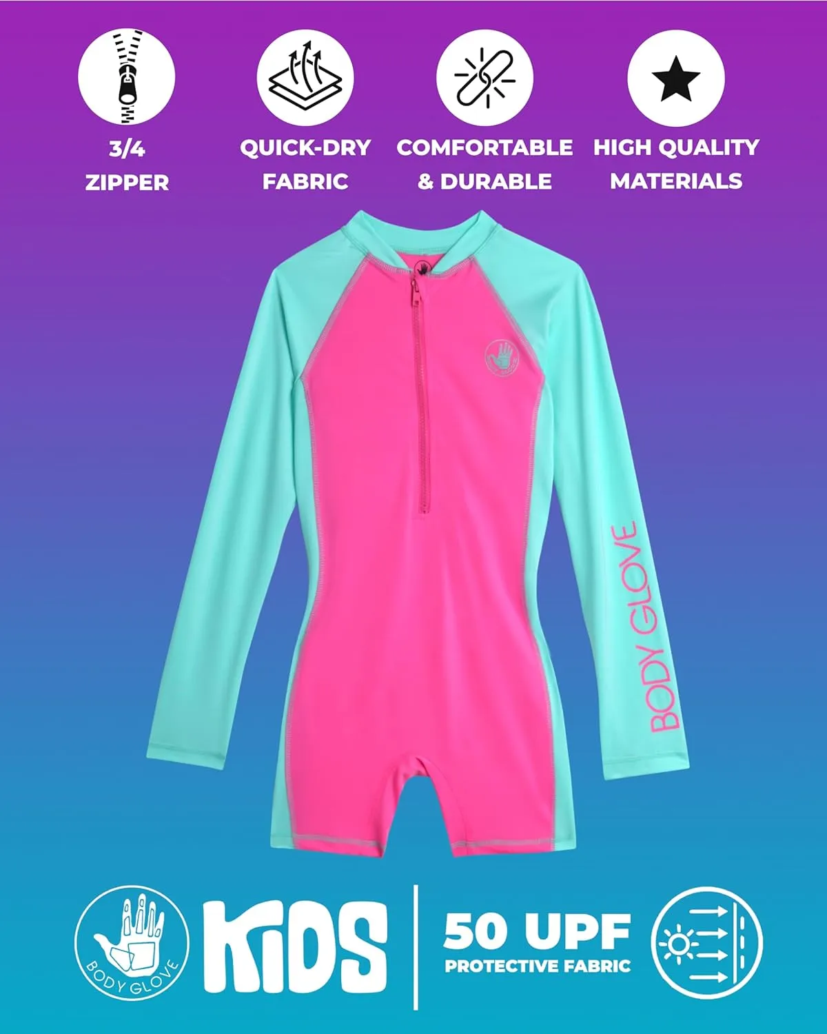 Body Glove Boys and Girls Long Sleeve One Piece Rash Guard Swimsuit Water Sport UPF 50  Sun Protection Bathing Suits (2T-12)