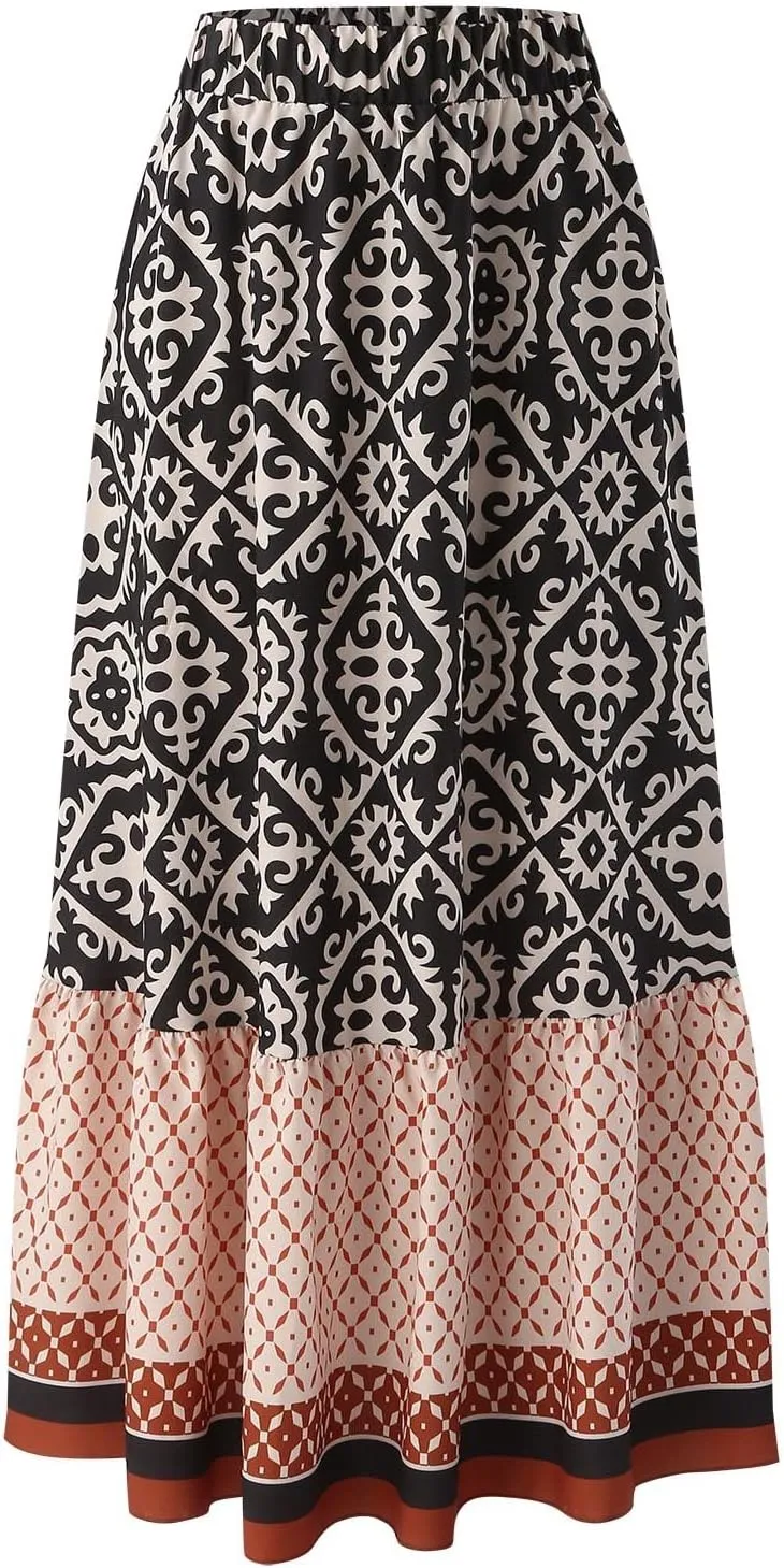 Boho Maxi Skirts Womens Summer Lightweight Fashion High Waist Pleated Skirt Midi Swing Skirt with Pockets A Line