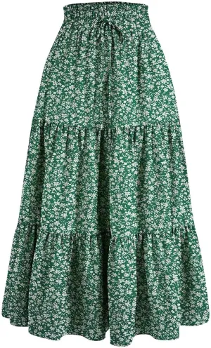 Boho Skirts for Women Midi Length Maxi Spring Flowy Boho Comfy Tiered Western Maxi Skirt Boho
