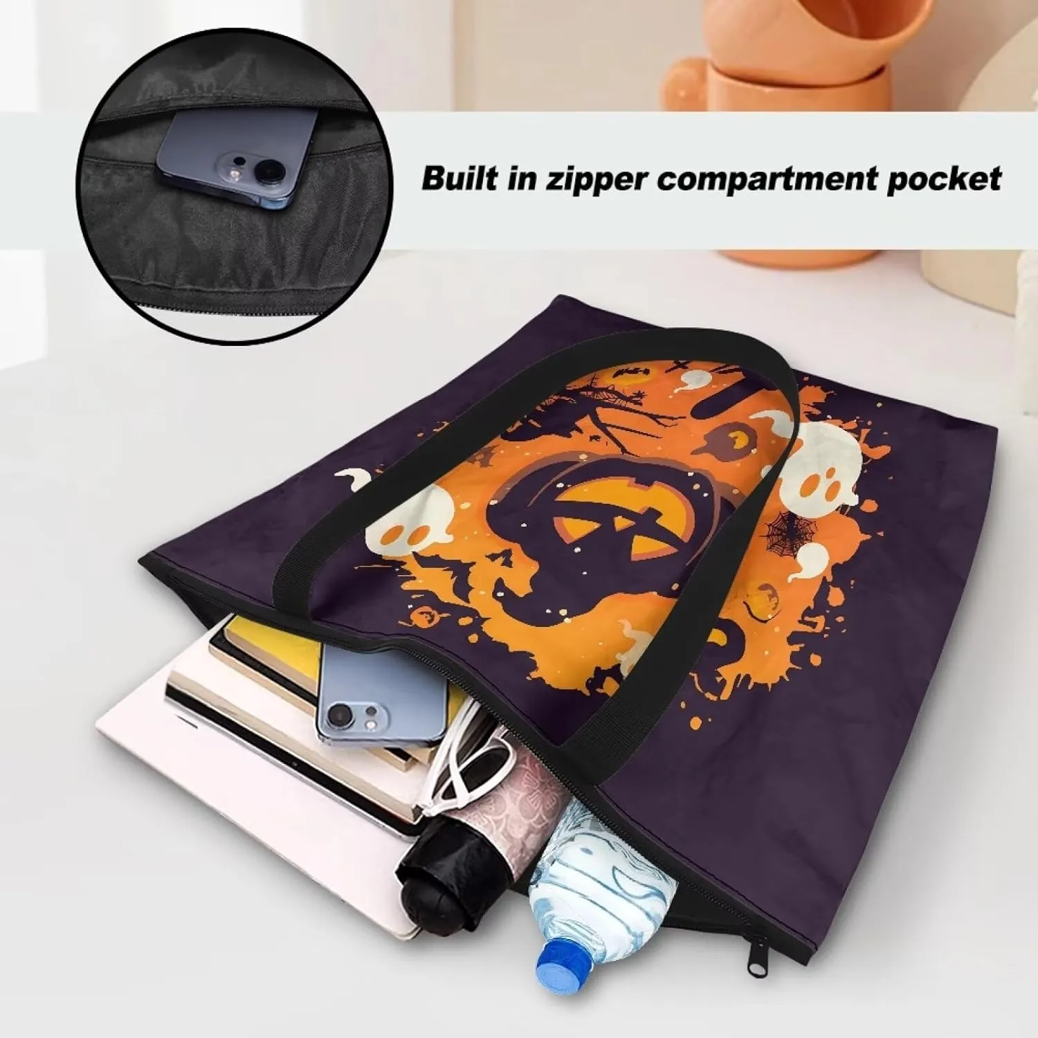 Border Collie Dog Women Handbag, Corgi Dog Shoulder Bag, Halloween Skull Spider Web Eco-Friendly Paper Tote Bags