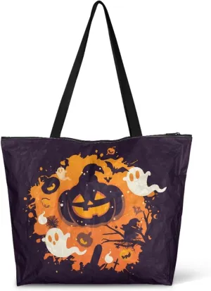 Border Collie Dog Women Handbag, Corgi Dog Shoulder Bag, Halloween Skull Spider Web Eco-Friendly Paper Tote Bags