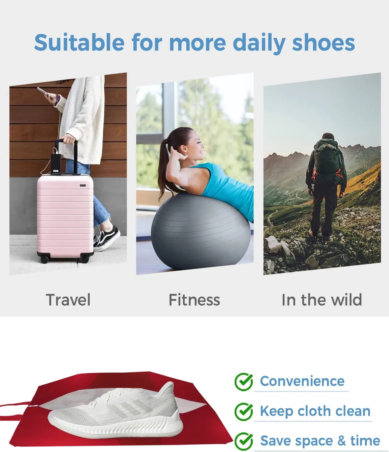 Bowling Shoe Bags for Travel Gym Golf, Waterproof Shoe Bag with Zipper Closure, Bowling Sport Blue Ball Classic Red Decor Large Shoe Organizer Packing Bags Shoe Pouch for Women Men 17.7"x9.8"