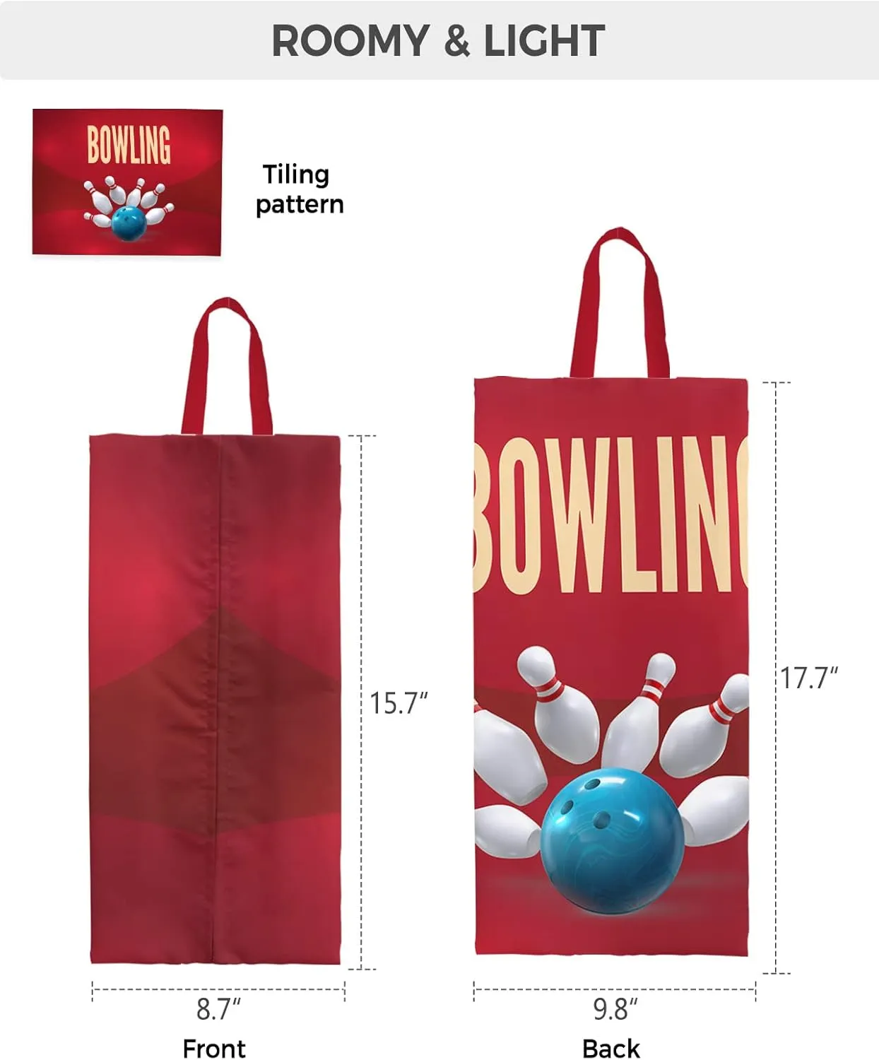 Bowling Shoe Bags for Travel Gym Golf, Waterproof Shoe Bag with Zipper Closure, Bowling Sport Blue Ball Classic Red Decor Large Shoe Organizer Packing Bags Shoe Pouch for Women Men 17.7"x9.8"