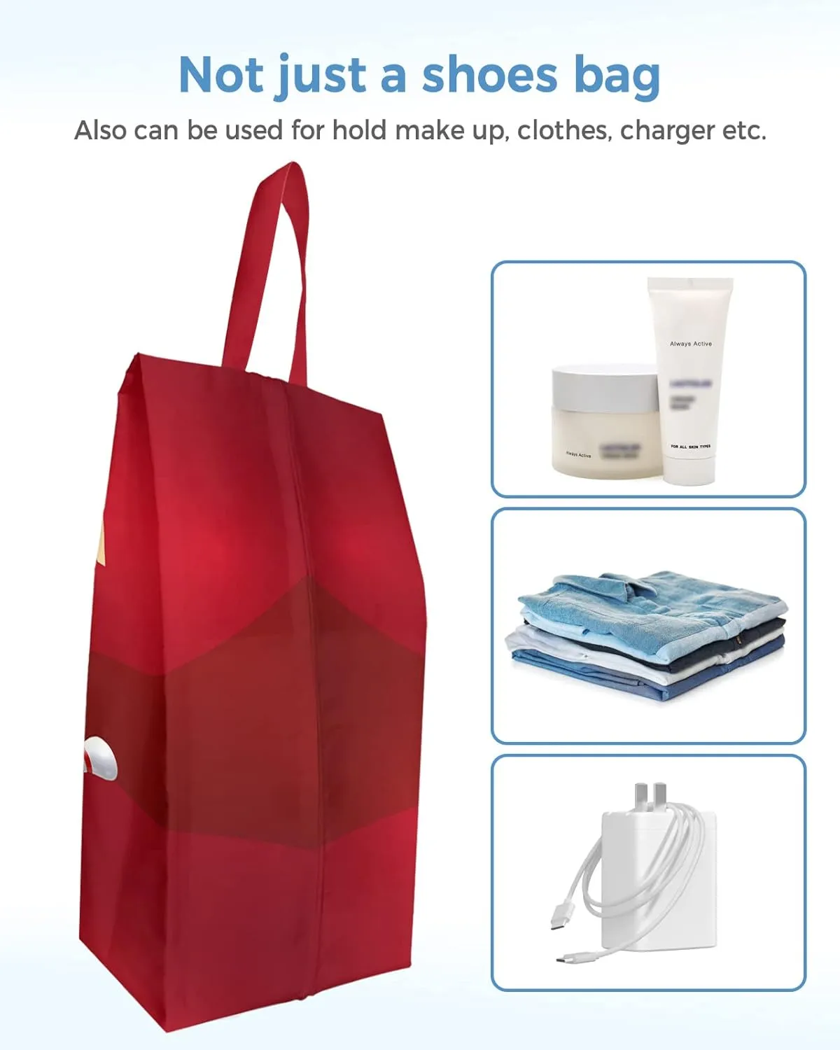 Bowling Shoe Bags for Travel Gym Golf, Waterproof Shoe Bag with Zipper Closure, Bowling Sport Blue Ball Classic Red Decor Large Shoe Organizer Packing Bags Shoe Pouch for Women Men 17.7"x9.8"