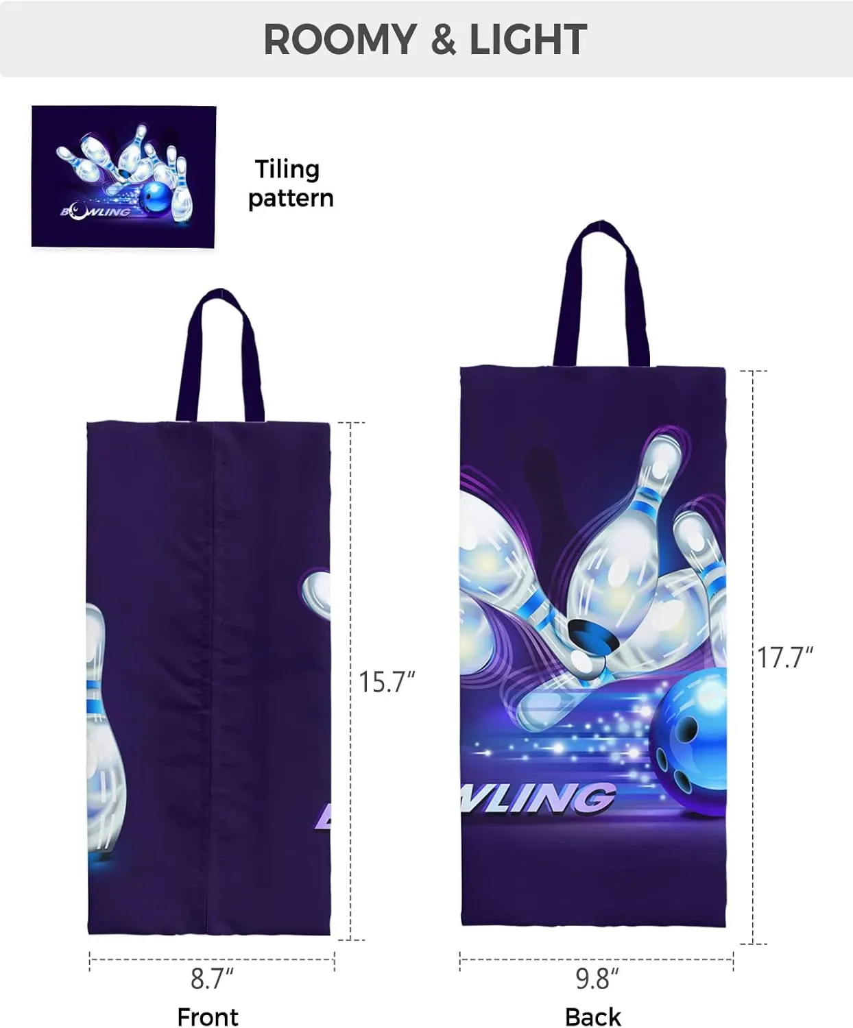 Bowling Sport Shoe Bags for Travel Gym Golf, Waterproof Shoe Bag with Zipper Closure, Blue Bowling Ball Purple Ombre Large Shoe Organizer Packing Bags Shoe Pouch for Women Men 17.7"x9.8"