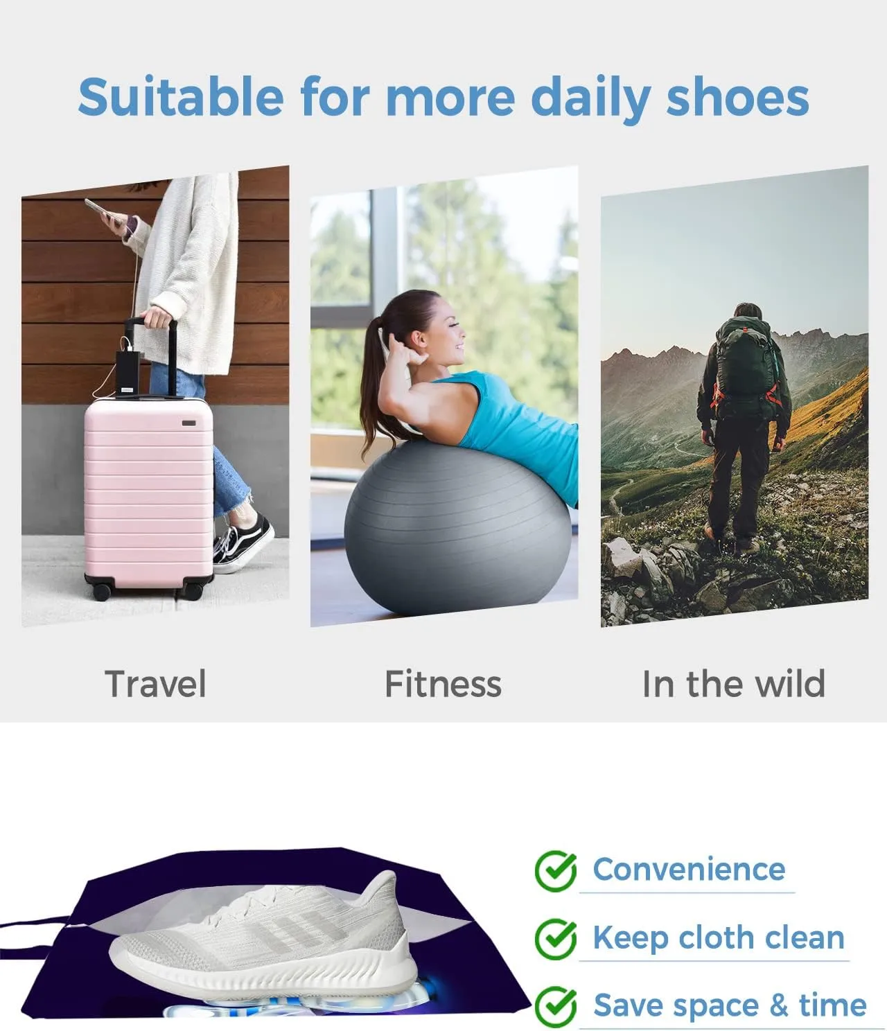 Bowling Sport Shoe Bags for Travel Gym Golf, Waterproof Shoe Bag with Zipper Closure, Blue Bowling Ball Purple Ombre Large Shoe Organizer Packing Bags Shoe Pouch for Women Men 17.7"x9.8"