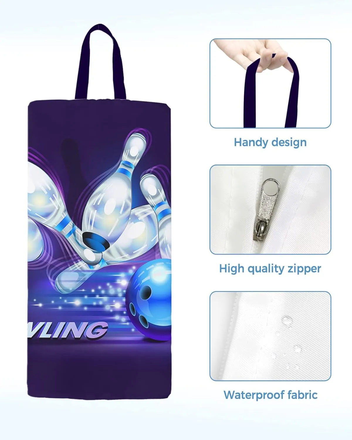 Bowling Sport Shoe Bags for Travel Gym Golf, Waterproof Shoe Bag with Zipper Closure, Blue Bowling Ball Purple Ombre Large Shoe Organizer Packing Bags Shoe Pouch for Women Men 17.7"x9.8"